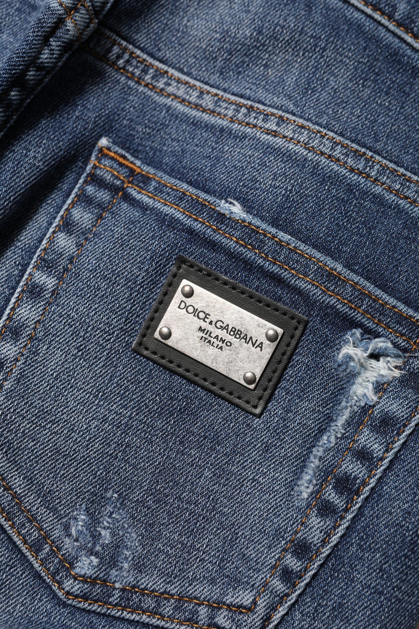 Dolce & Gabbana Blaue Denim-Jeans mit hoher Taille aus gewaschener Baumwolle