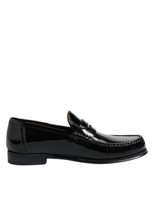 Dolce & Gabbana Schwarz Leder Slip On Loafers Kleid Schuhe