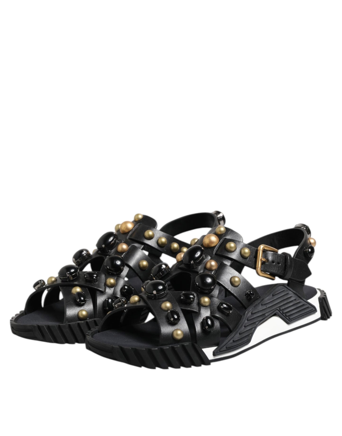 Dolce & Gabbana Schwarze Leder Nieten Riemchensandalen Schuhe