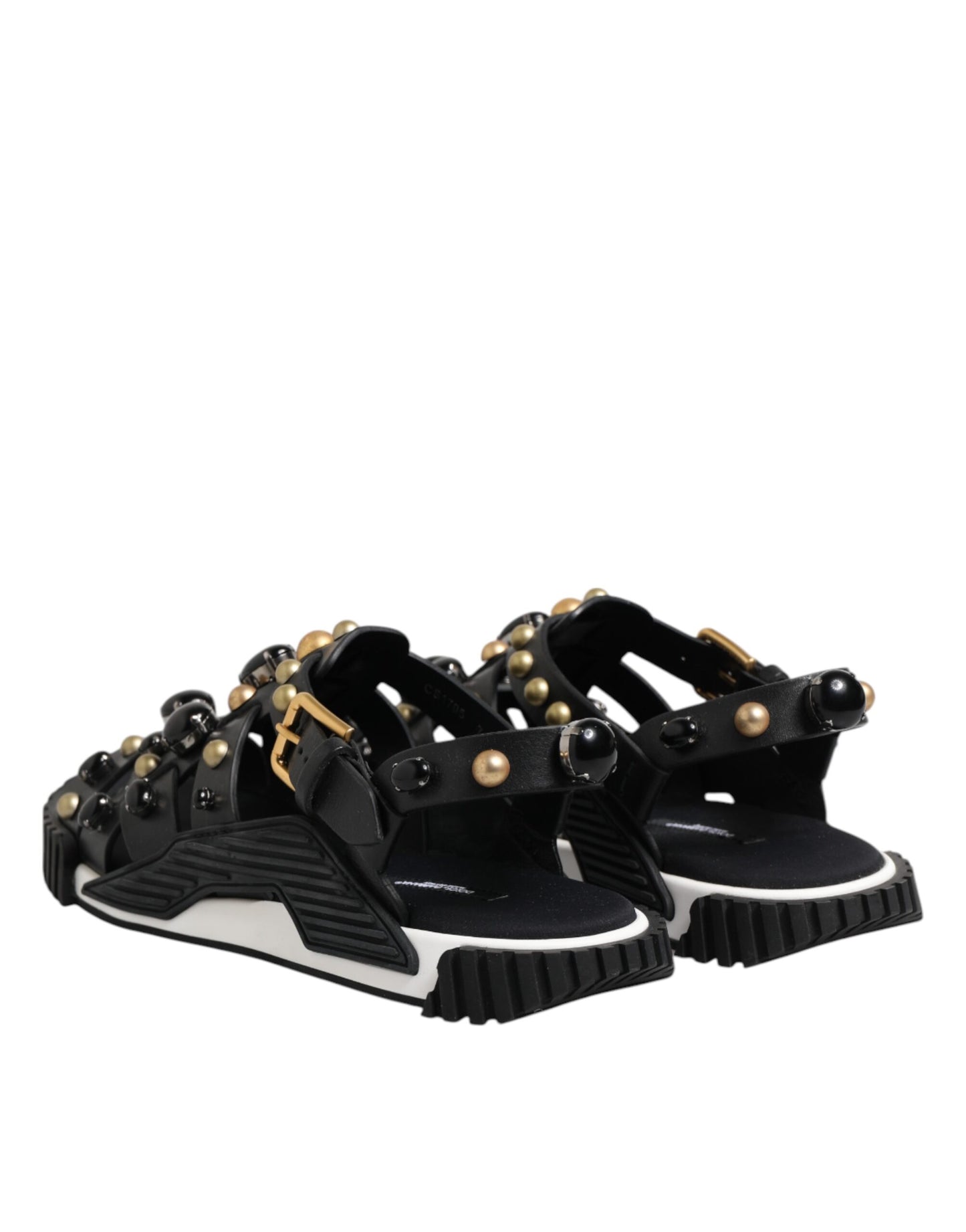 Dolce & Gabbana Schwarze Leder Nieten Riemchensandalen Schuhe