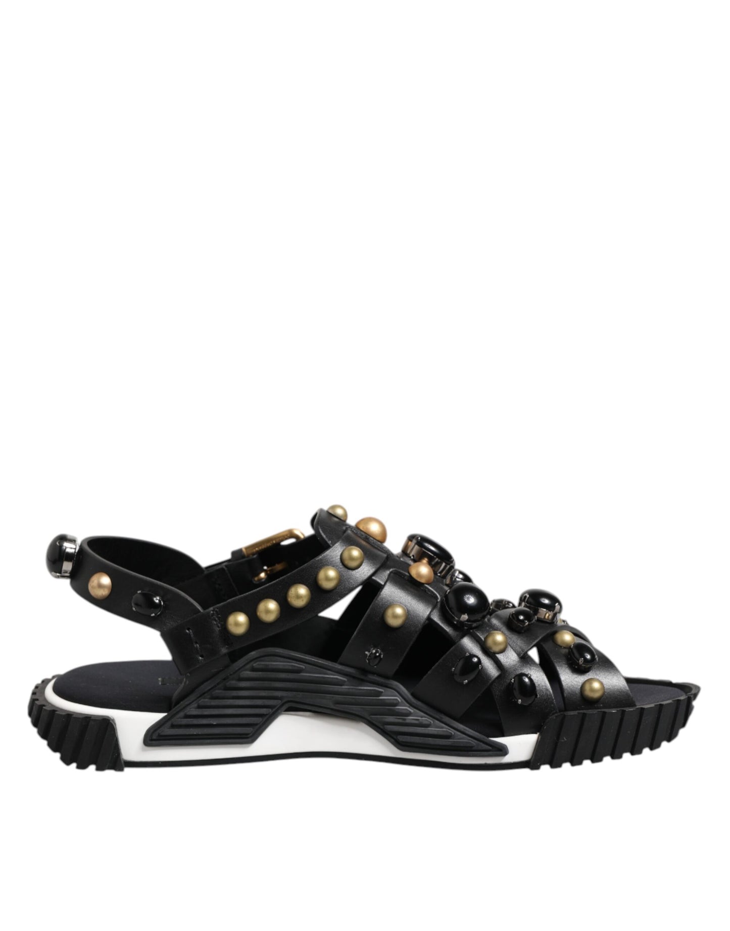 Dolce & Gabbana Schwarze Leder Nieten Riemchensandalen Schuhe