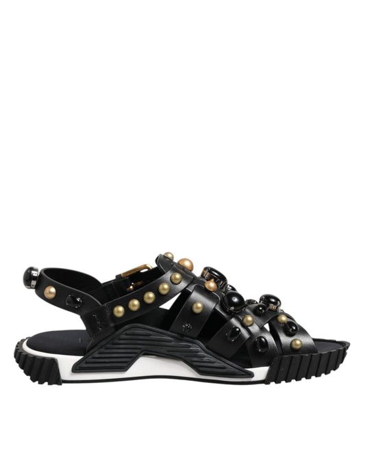 Dolce & Gabbana Schwarze Leder Nieten Riemchensandalen Schuhe