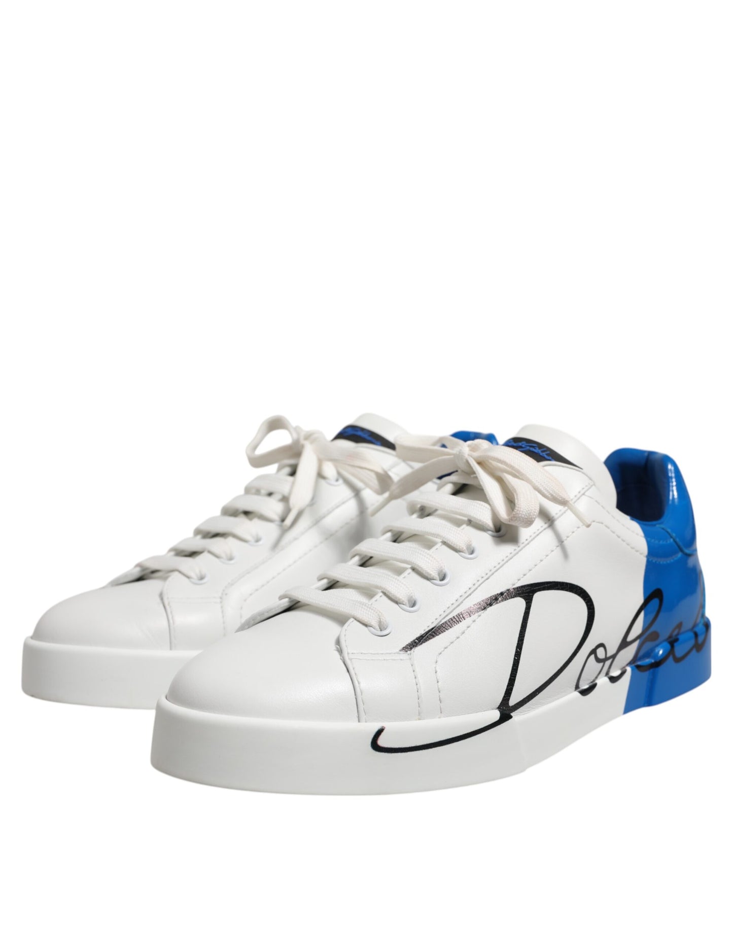 Dolce & Gabbana Weiß Blau Low Top Leder Turnschuhe Schuhe