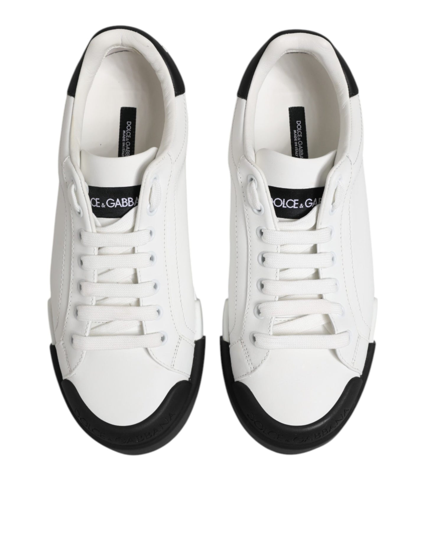 Dolce & Gabbana Weiß Schwarz Logo Leder Lace Up Sneakers Schuhe