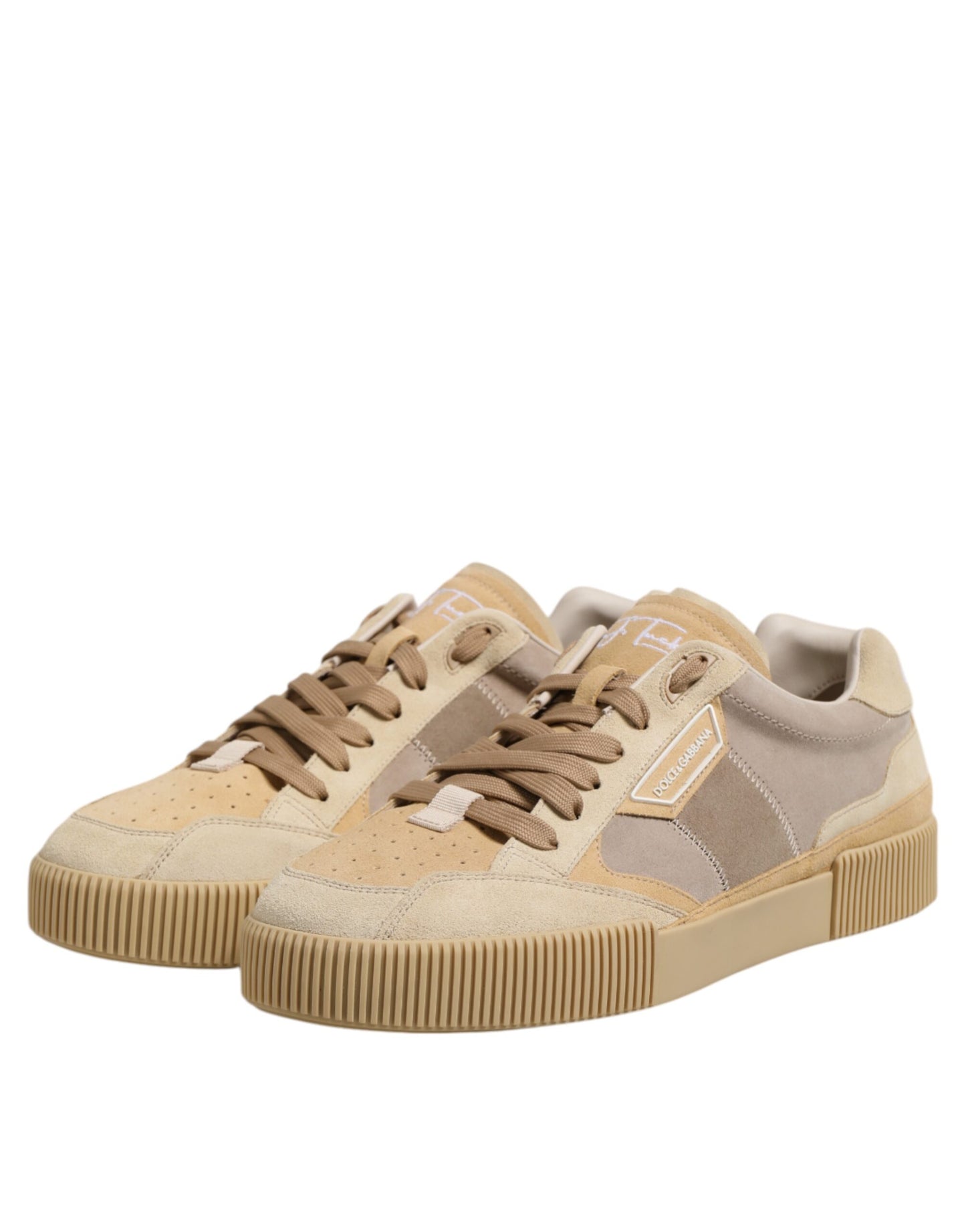Dolce & Gabbana Beige Leder Low Top Lace Up Sneakers Schuhe