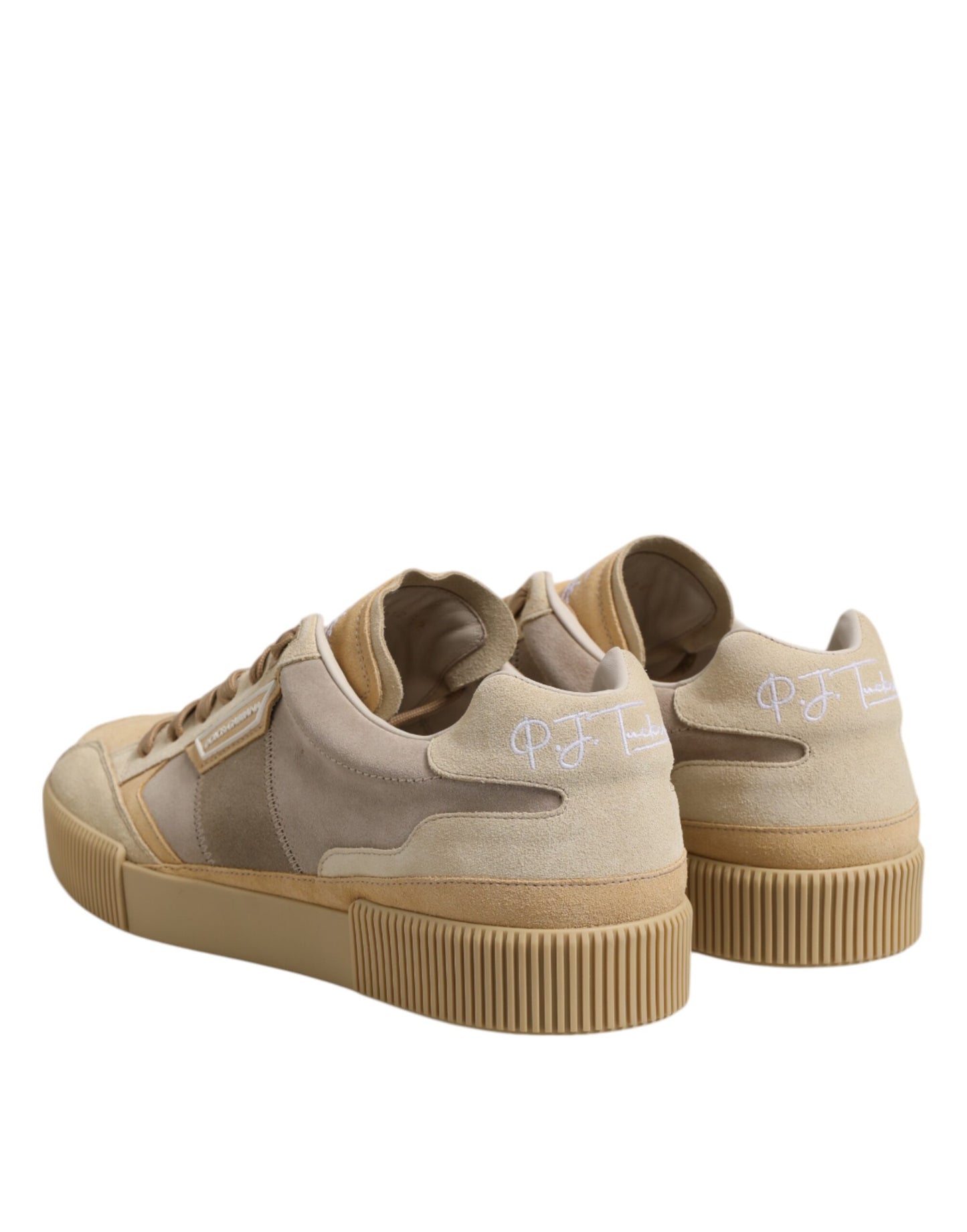 Dolce & Gabbana Beige Leder Low Top Lace Up Sneakers Schuhe