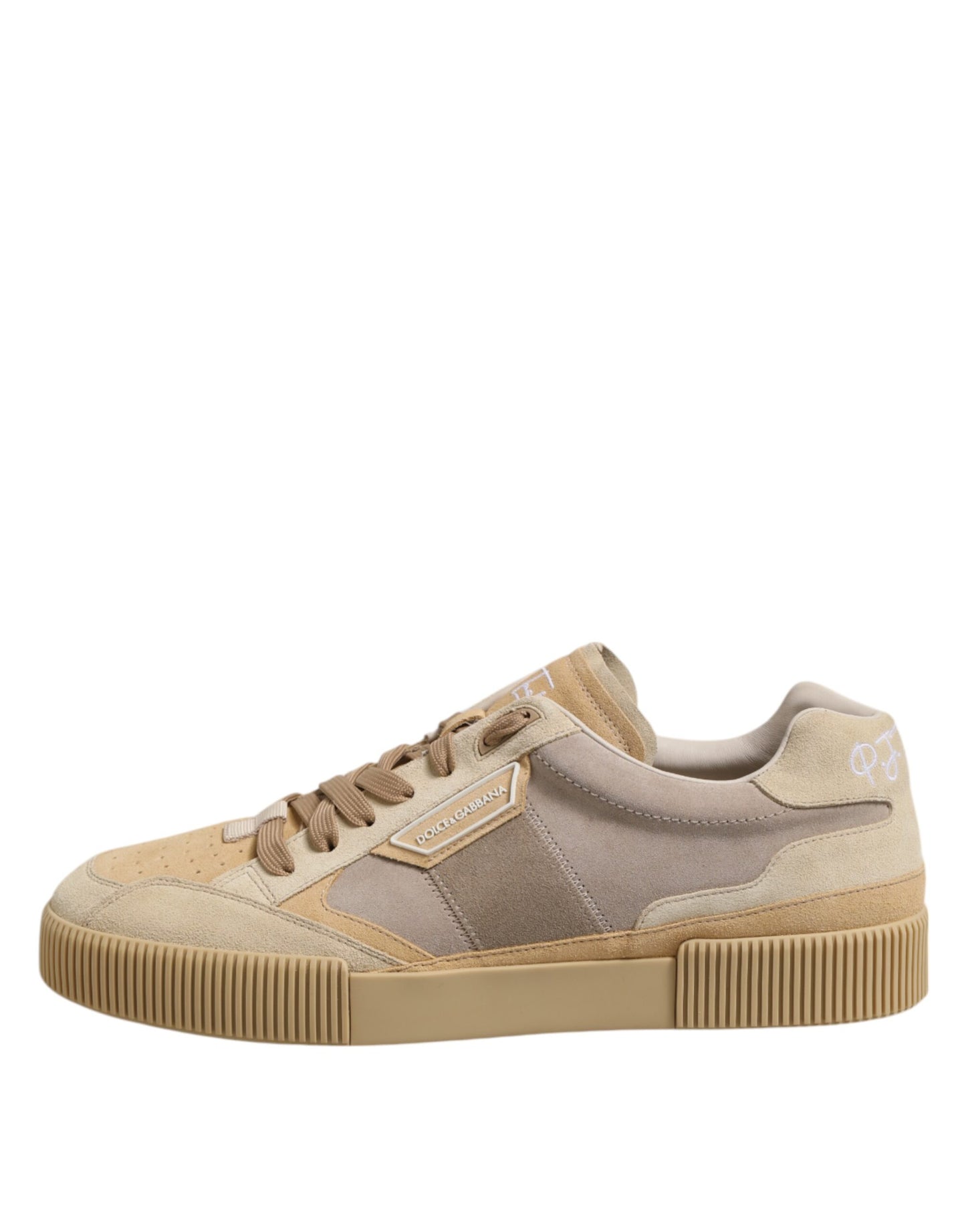 Dolce & Gabbana Beige Leder Low Top Lace Up Sneakers Schuhe