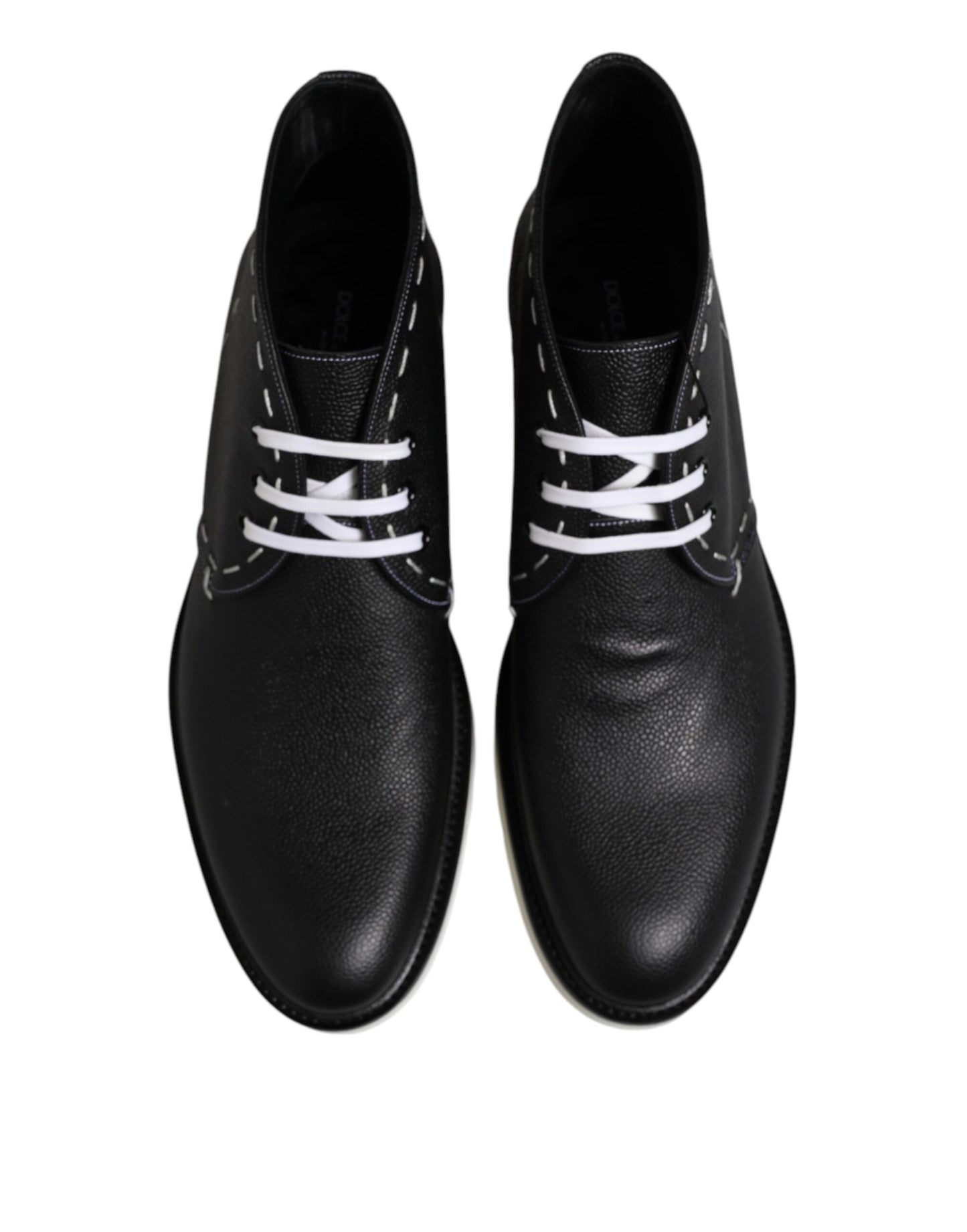 Dolce & Gabbana Schwarz Weiß Leder Stiefelette Schuhe