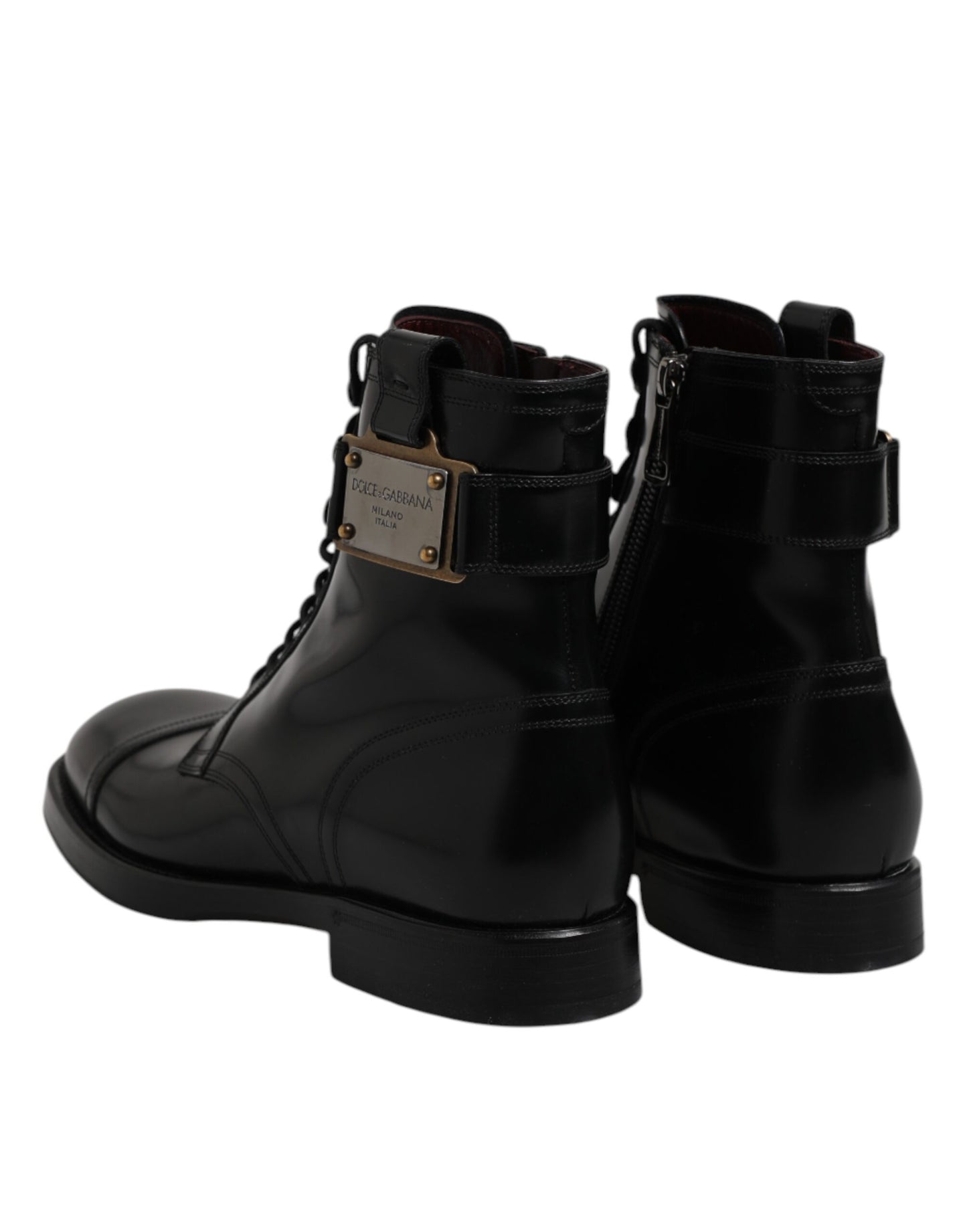 Dolce & Gabbana Schwarze Leder Mid Calf Stiefel Schnürschuhe