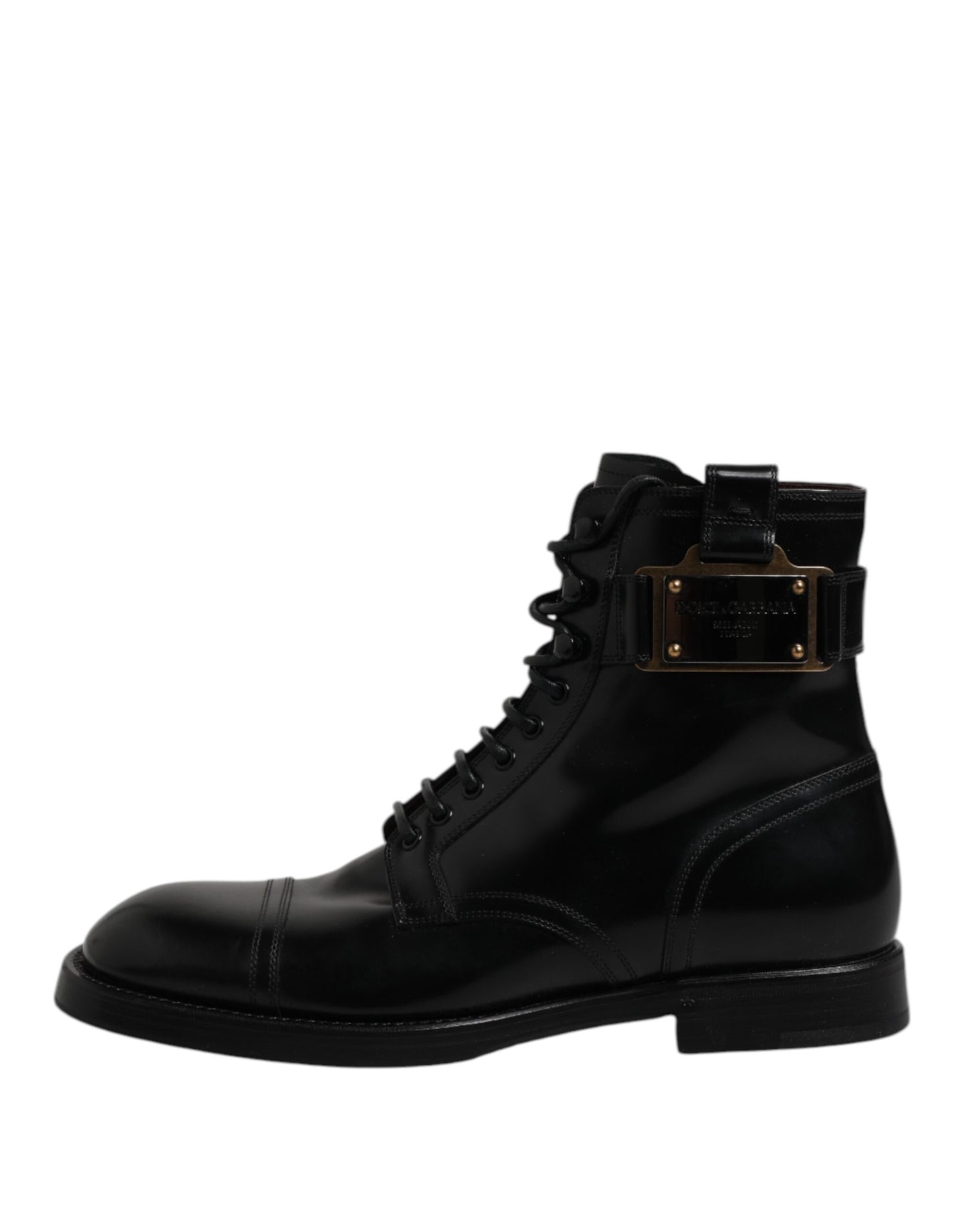 Dolce & Gabbana Schwarze Leder Mid Calf Stiefel Schnürschuhe