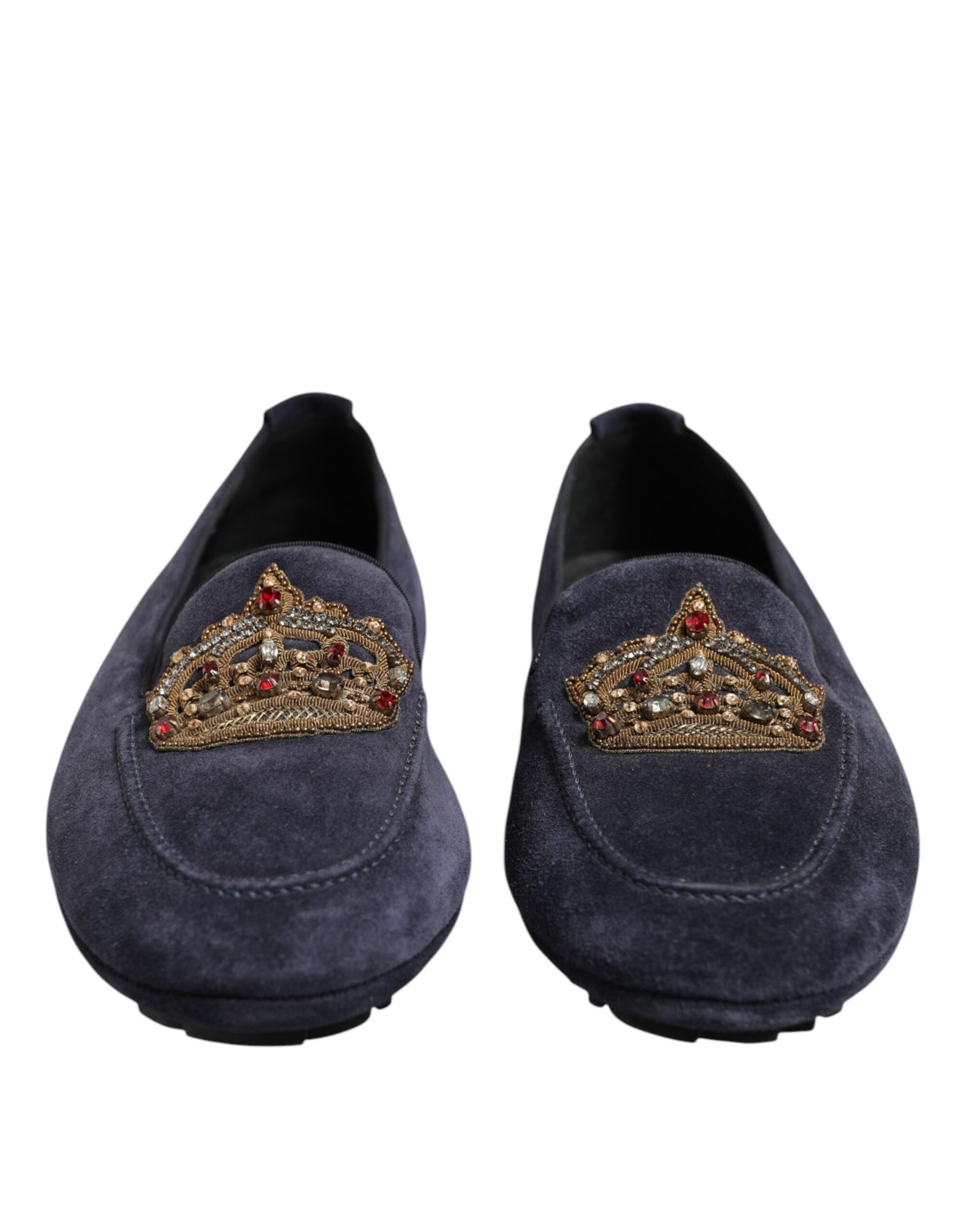 Dolce & Gabbana Blaue Wildleder Crown Crystal Loafers Kleid Schuhe