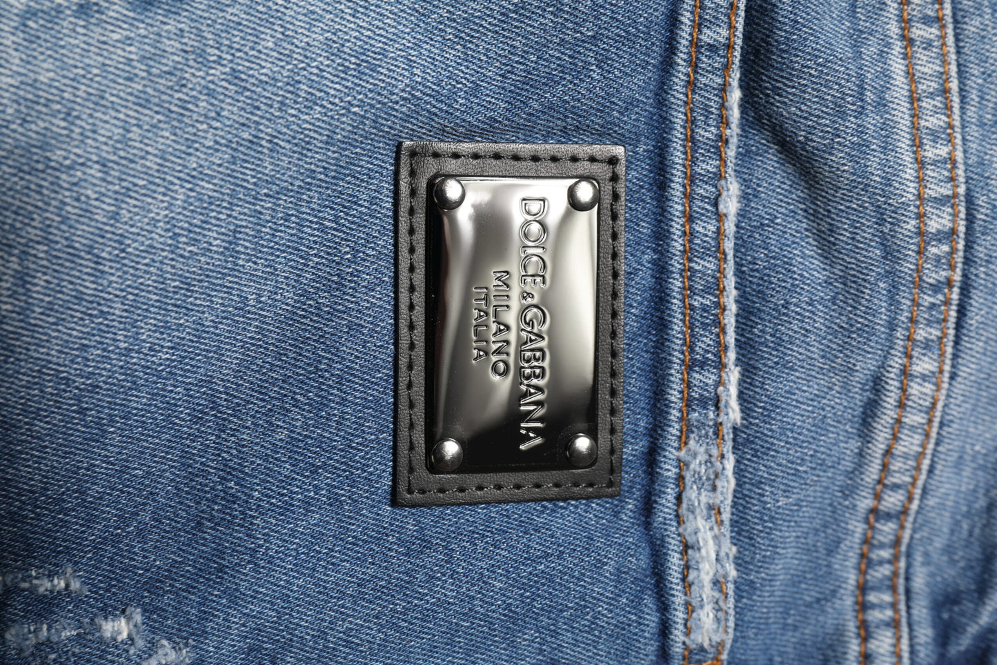 Dolce & Gabbana Blaue Denim-Jeans mit Logo-Plakette aus gewaschener Baumwolle