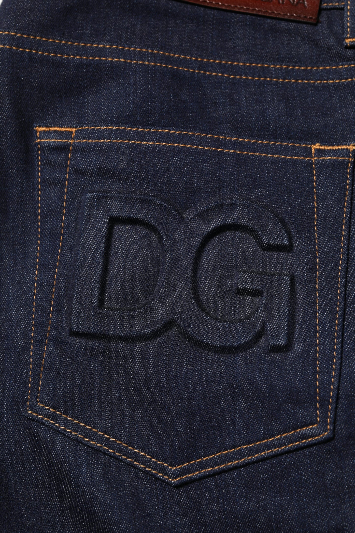 Dolce & Gabbana Dunkelblaue Baumwolle Logo Slim Fit Herren Denim Jeans
