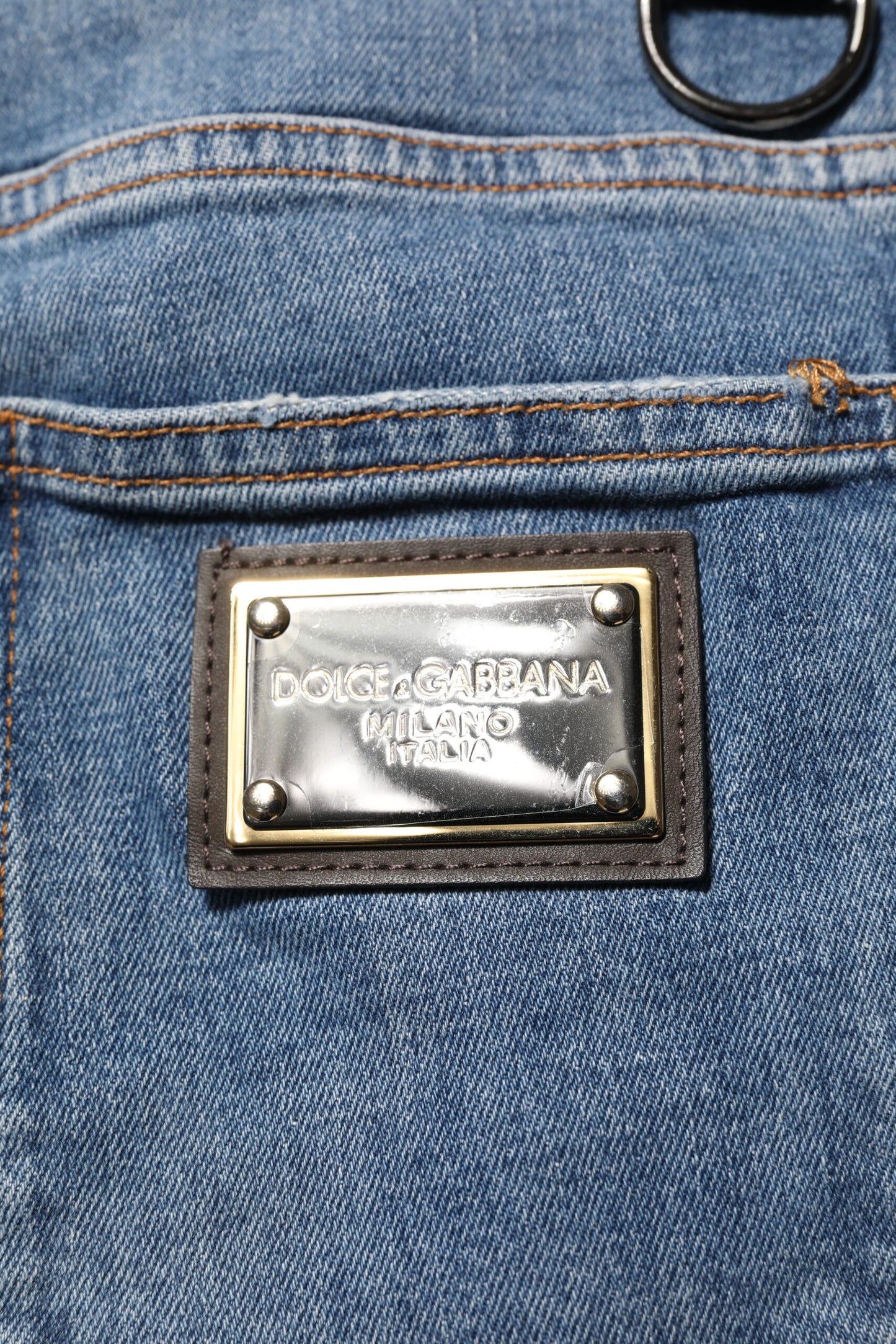 Dolce & Gabbana Blaue zerschlissene Skinny Logo Denim Jeans aus Baumwolle