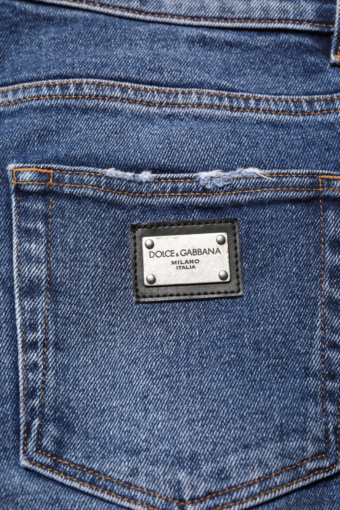 Dolce & Gabbana Blaue Baumwolle Logo Plaque Skinny Männer Denim Jeans