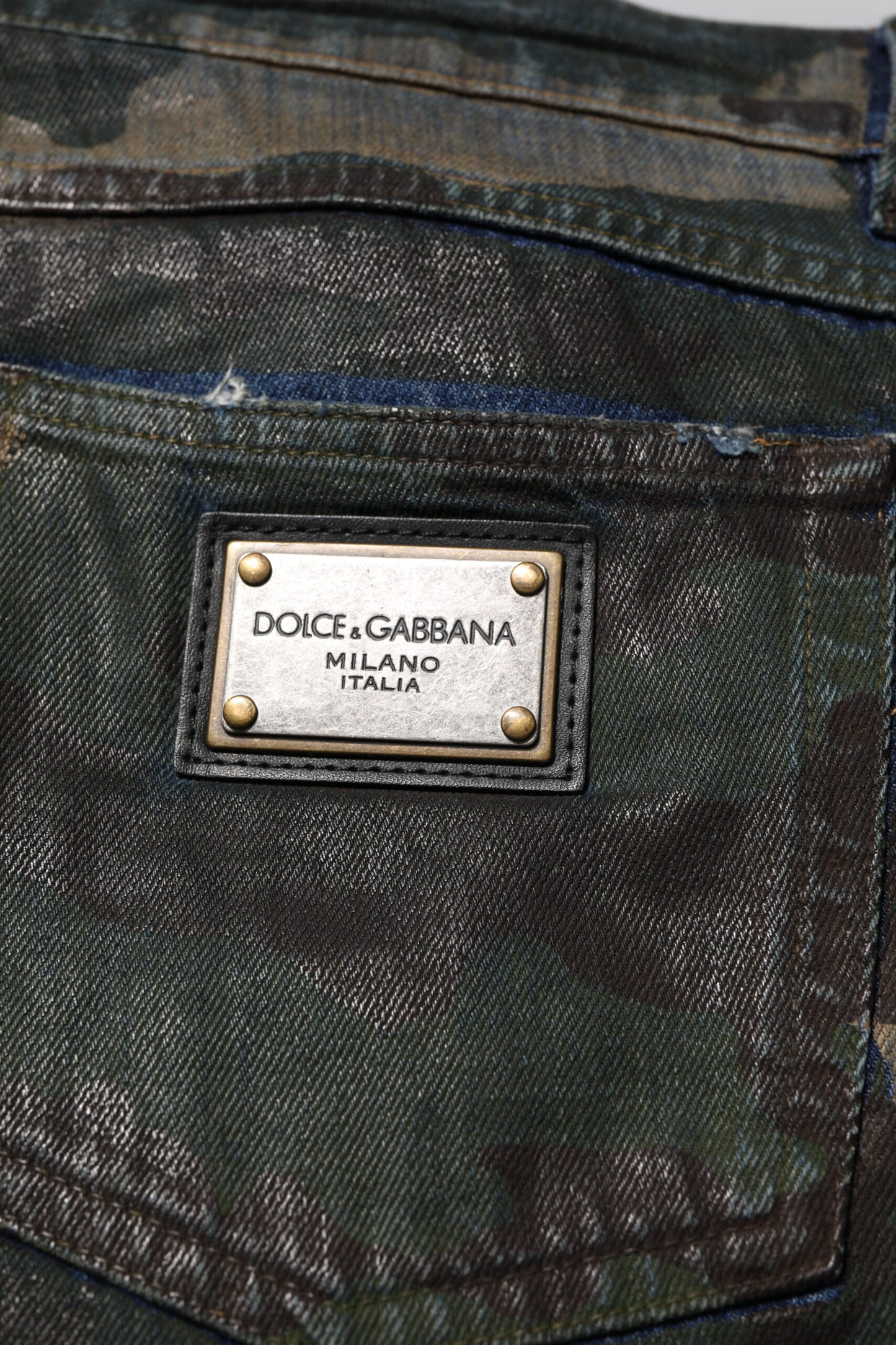 Dolce & Gabbana Blaue Denim-Jeans mit Tarnmuster aus Baumwolle