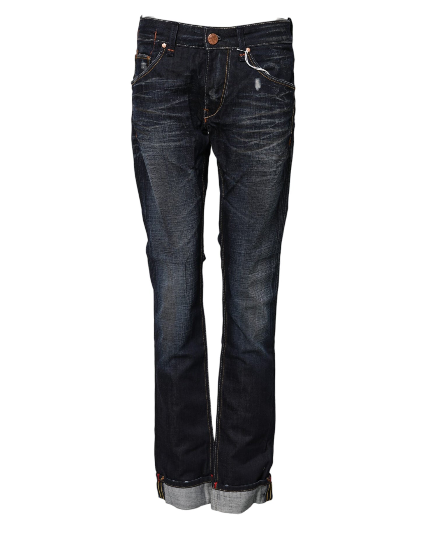 Acht Blaue Denim-Jeans mit mittlerer Taille aus gewaschener Baumwolle