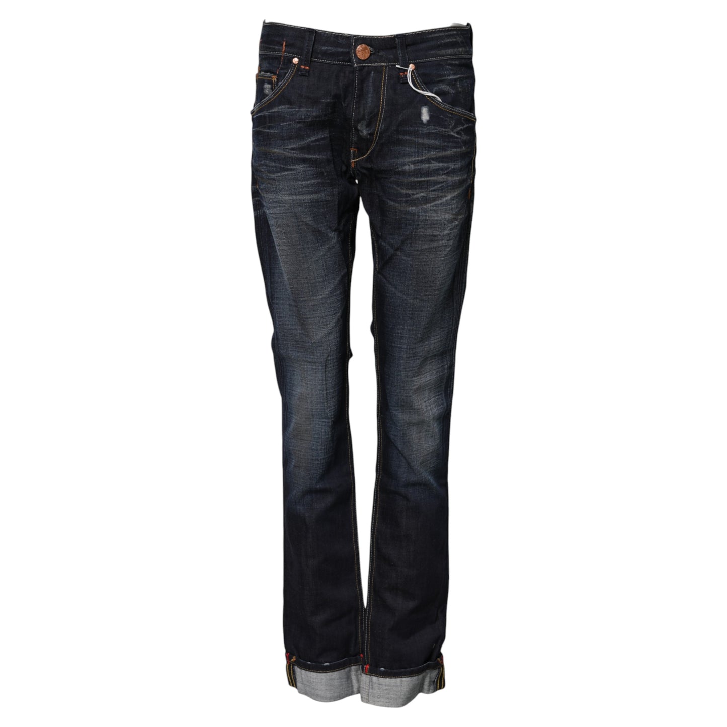 Acht Blaue Denim-Jeans mit mittlerer Taille aus gewaschener Baumwolle