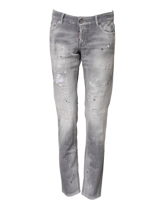 Dsquared² Graue verwaschene Denim-Jeans mit mittlerer Taille, konisch zulaufend