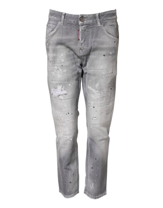 Dsquared² Graue verwaschene Jeans mit mittlerer Taille, konisch zulaufend