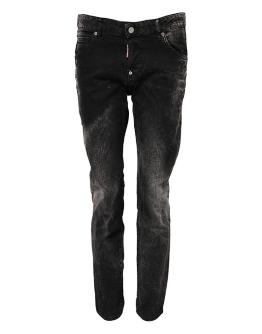 Dsquared² Schwarze verwaschene Denim-Jeans mit mittlerer Taille, konisch zulaufend