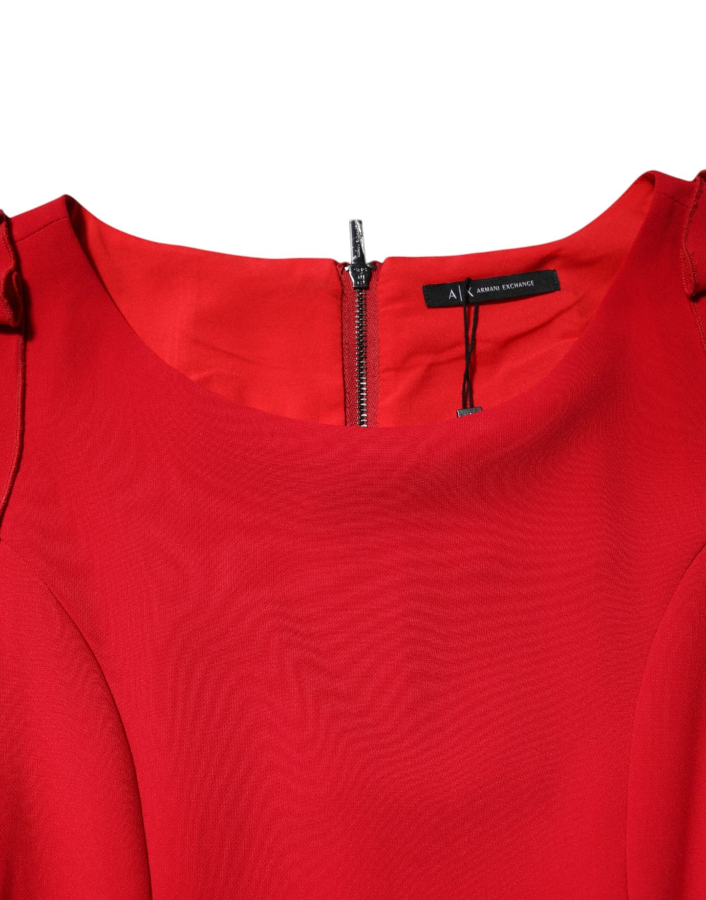 Armani Exchange Rotes Etuikleid mit langen Ärmeln über dem Knie