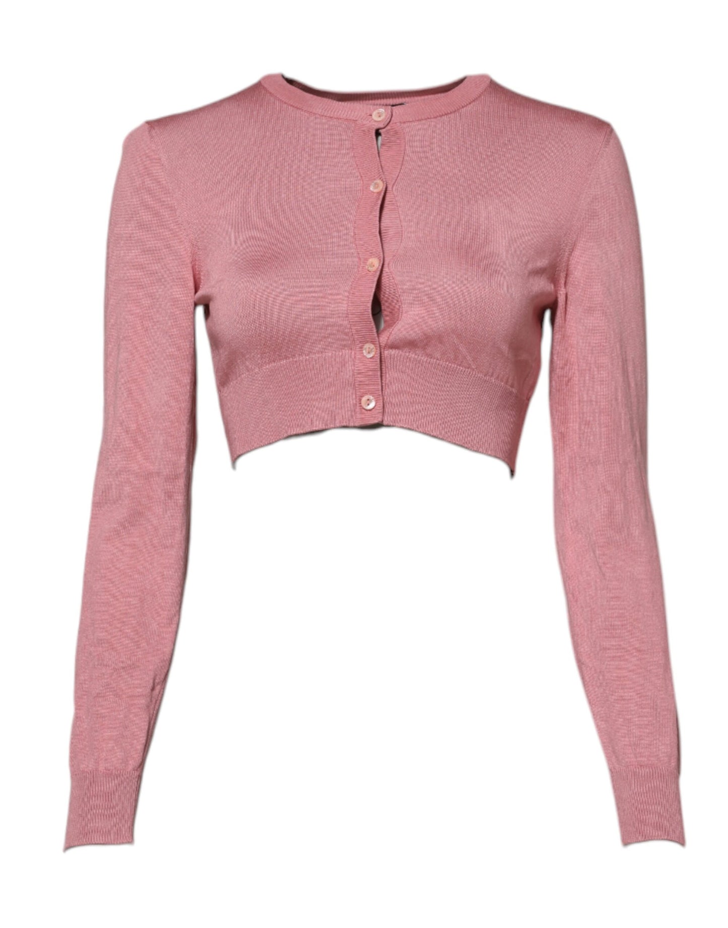 Dolce & Gabbana Rosa Seidenstrickjacke mit Rundhalsausschnitt