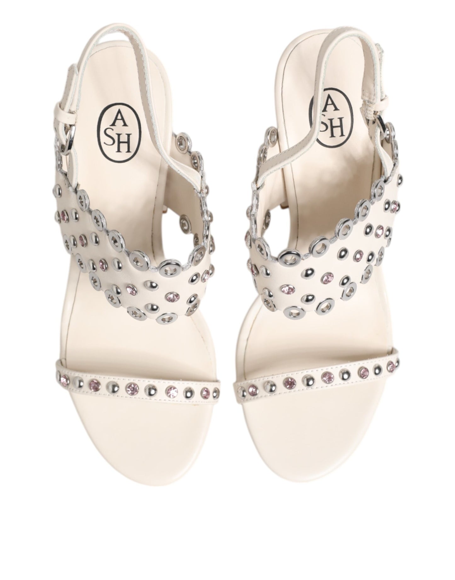 ASH Weiße Blockabsatz-Sandalen mit Nieten-Viertelriemen Schuhe