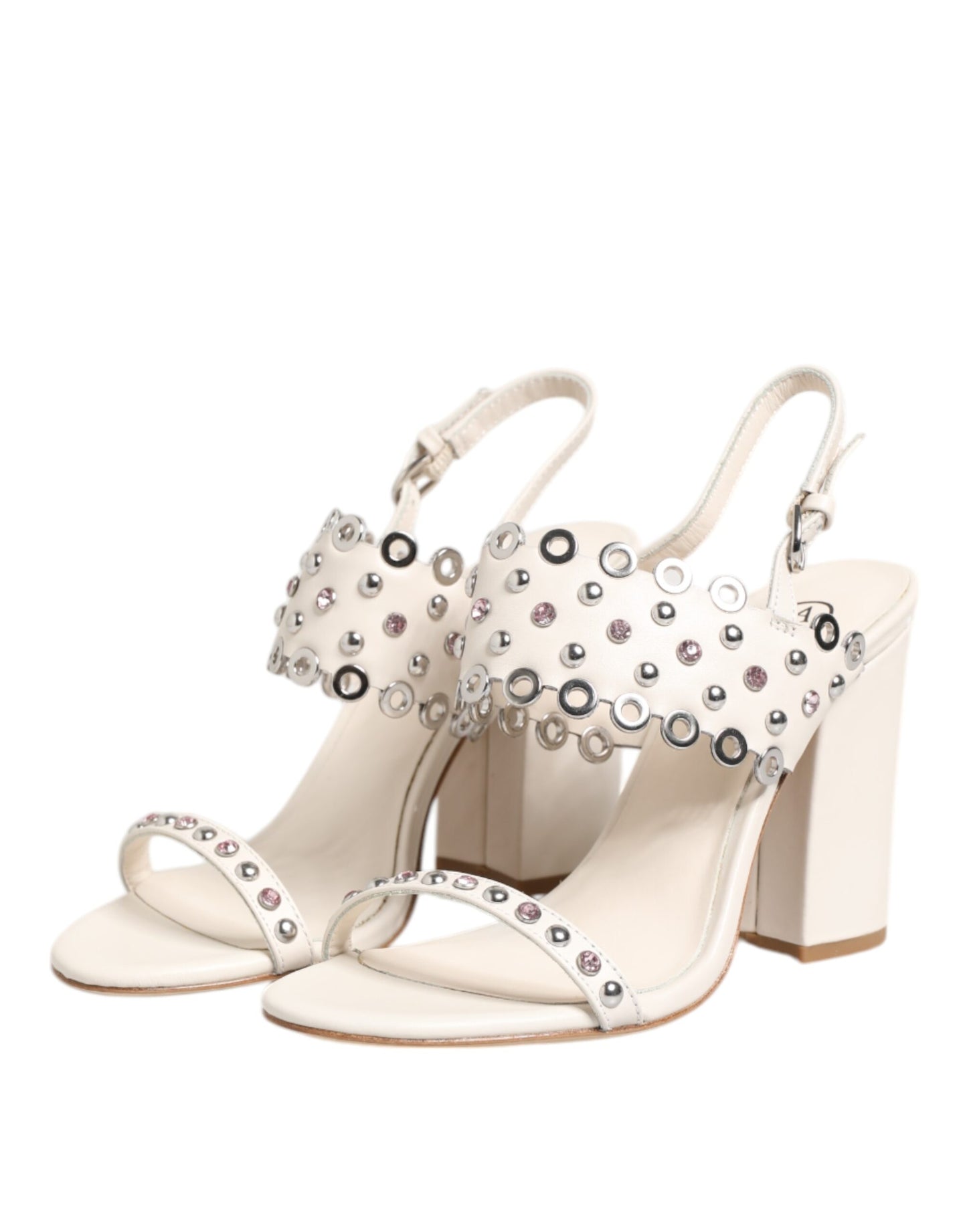 ASH Weiße Blockabsatz-Sandalen mit Nieten-Viertelriemen Schuhe