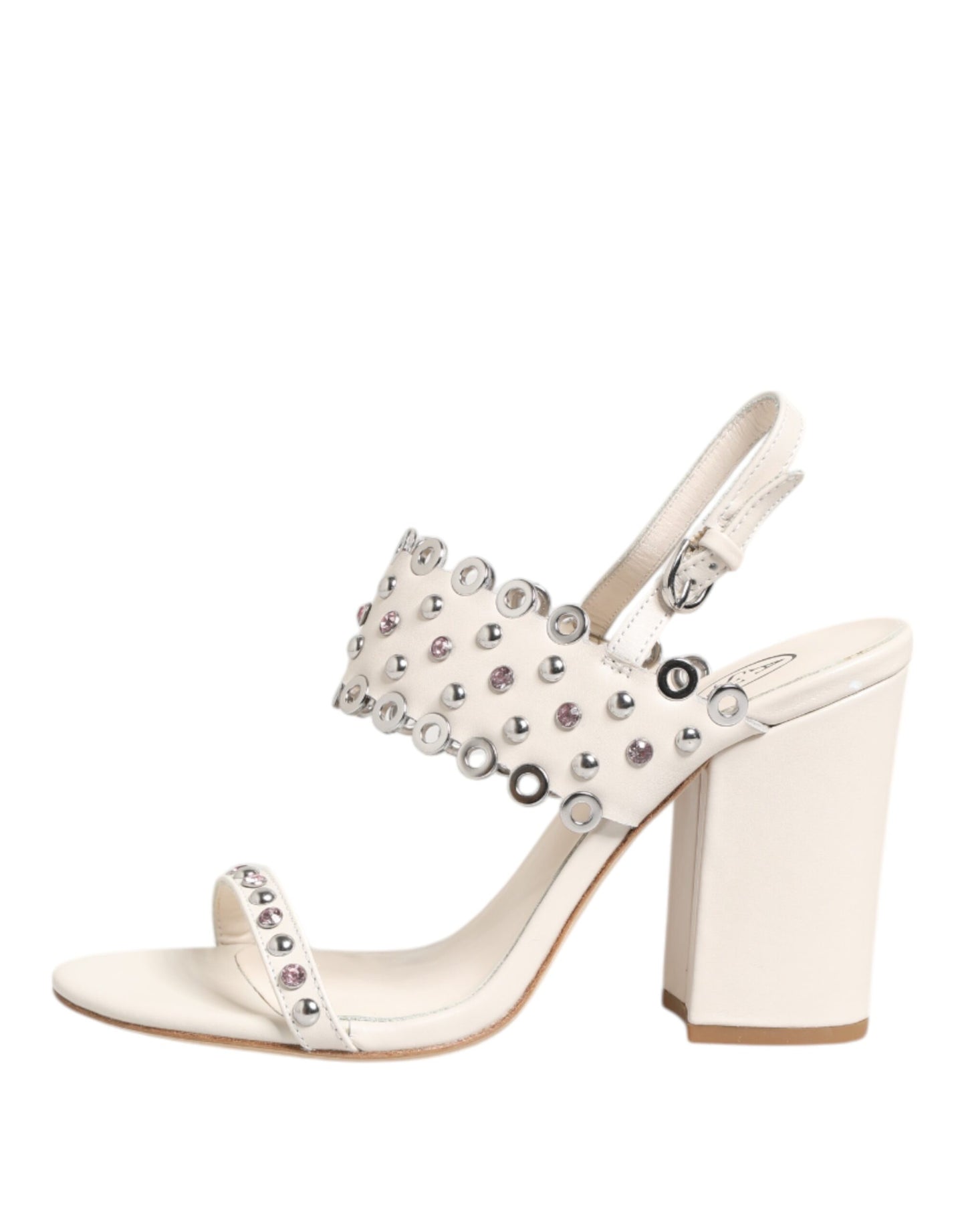 ASH Weiße Blockabsatz-Sandalen mit Nieten-Viertelriemen Schuhe