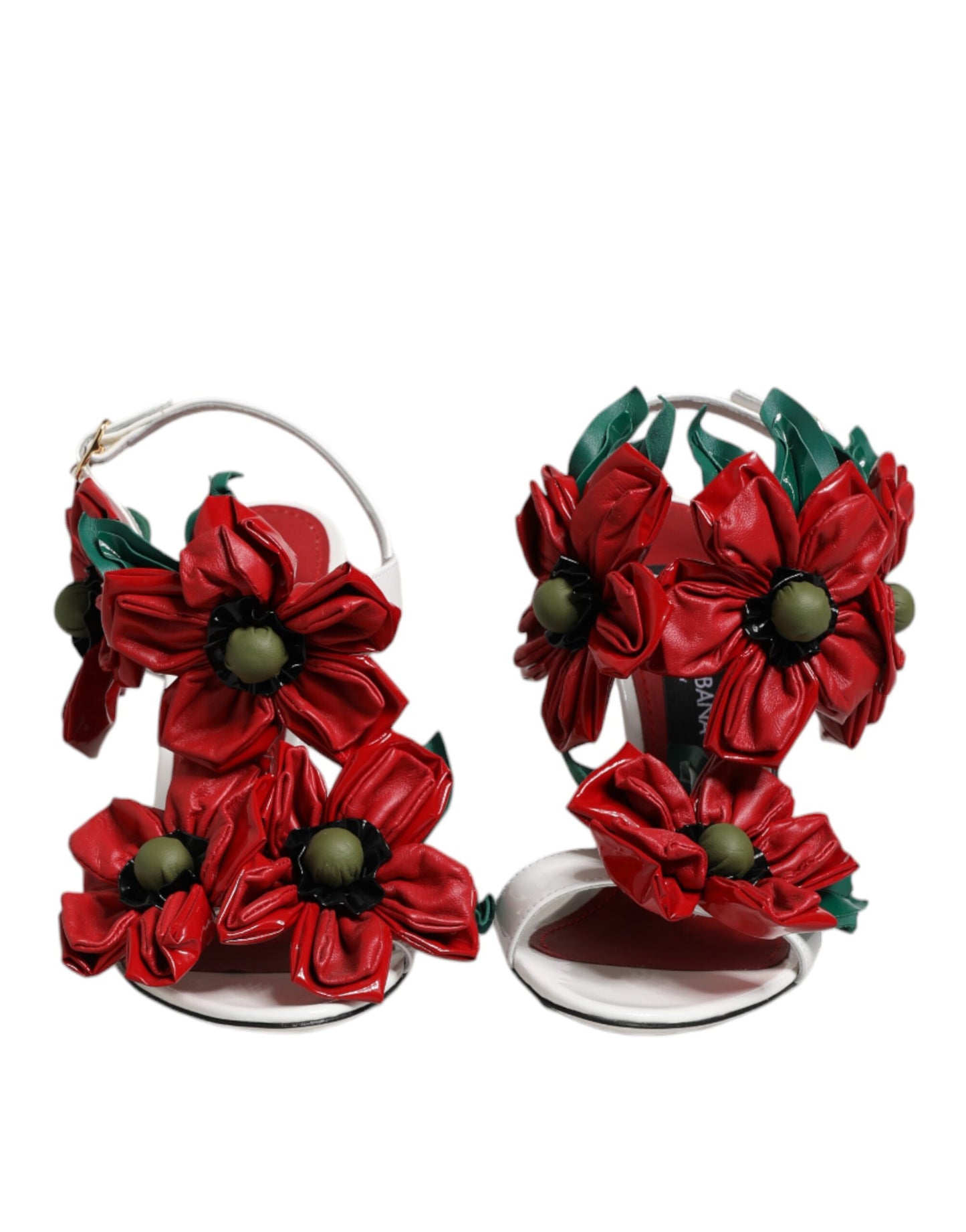 Dolce & Gabbana Weiße Leder Sandalen mit Blumenverzierung Schuhe