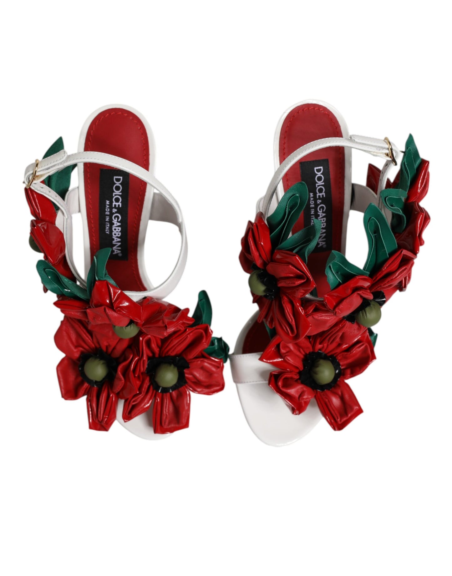 Dolce & Gabbana Weiße Leder Sandalen mit Blumenverzierung Schuhe