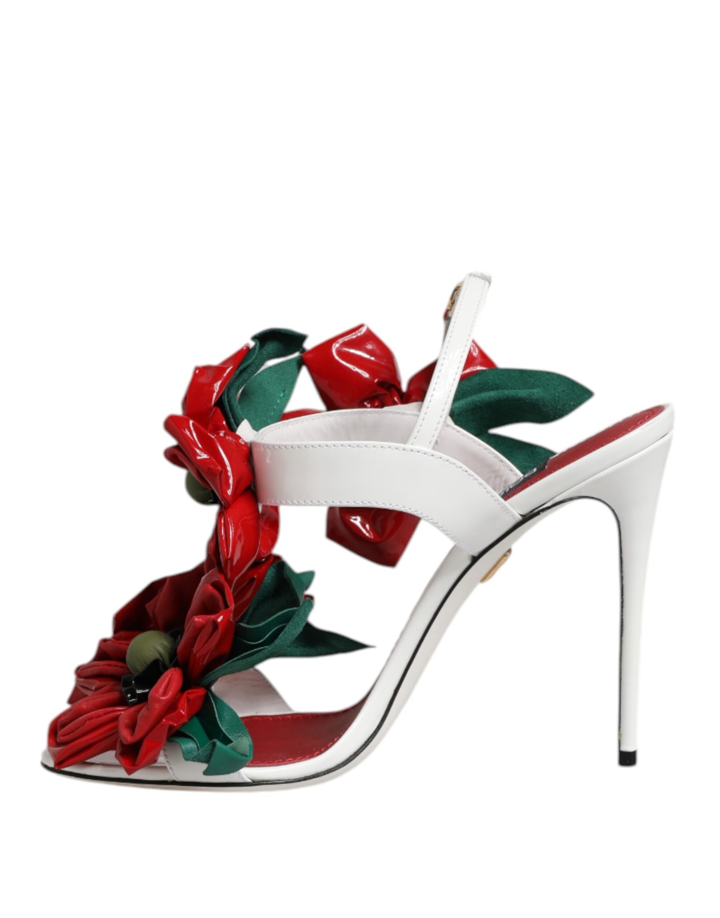 Dolce & Gabbana Weiße Leder Sandalen mit Blumenverzierung Schuhe