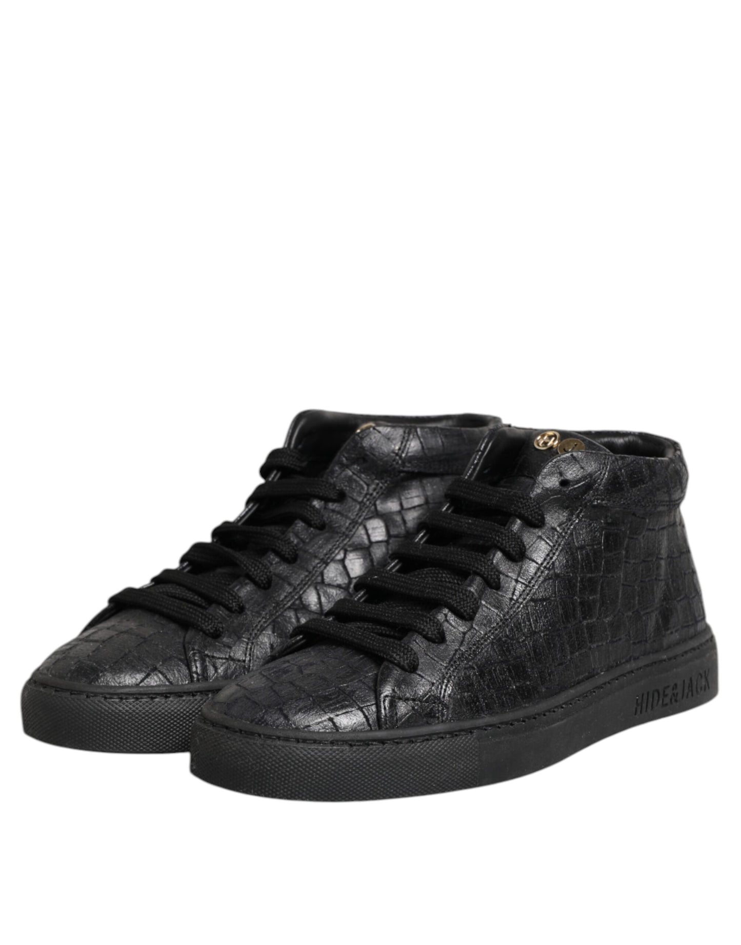 HIDE & JACK Schwarze Leder Schnürsenkel Mid Top Sneakers Schuhe