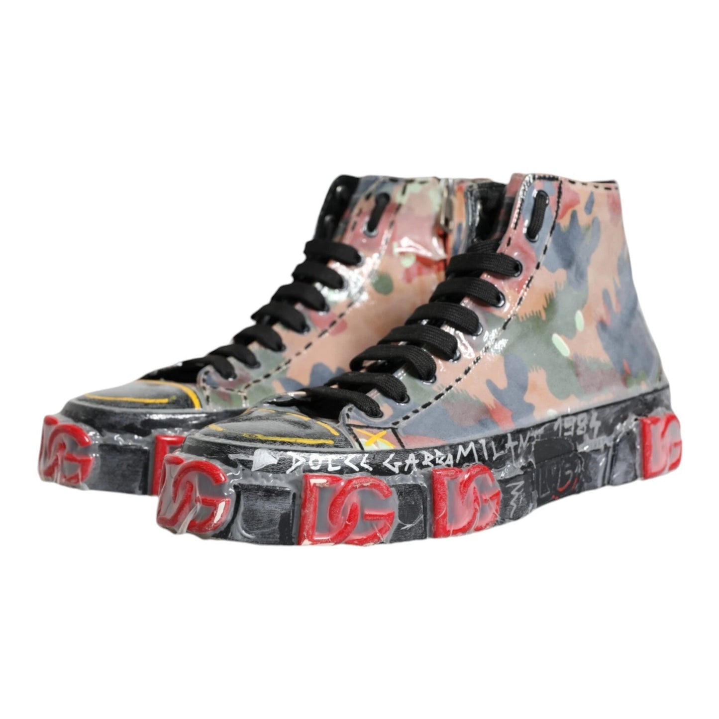 Dolce & Gabbana Multicolor Camouflage High Top Turnschuhe Schuhe