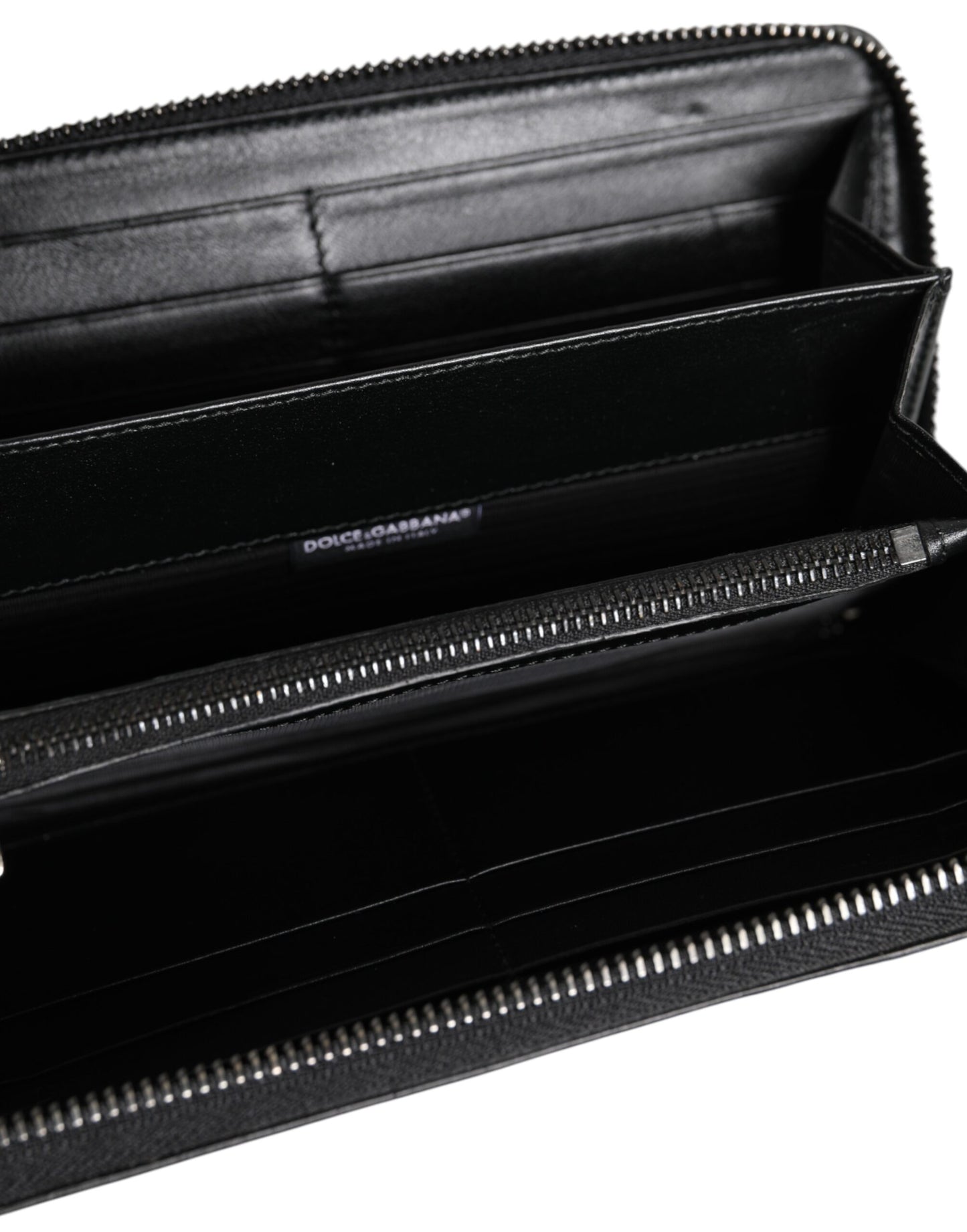 Dolce & Gabbana Schwarzes Leder Logo-Plakette Zip Around Continental Brieftasche