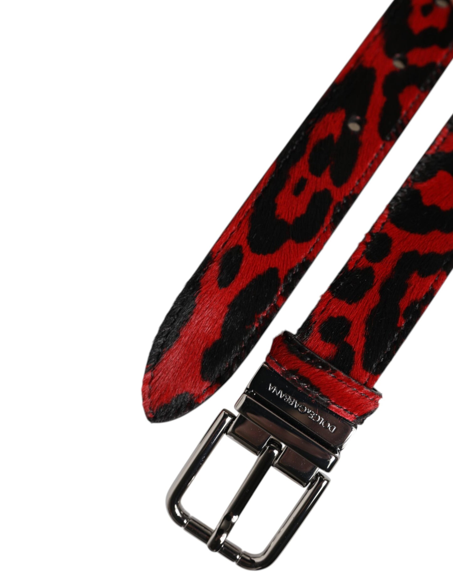 Dolce & Gabbana Schwarz Rot Leopard Silber Metallschnalle Gürtel