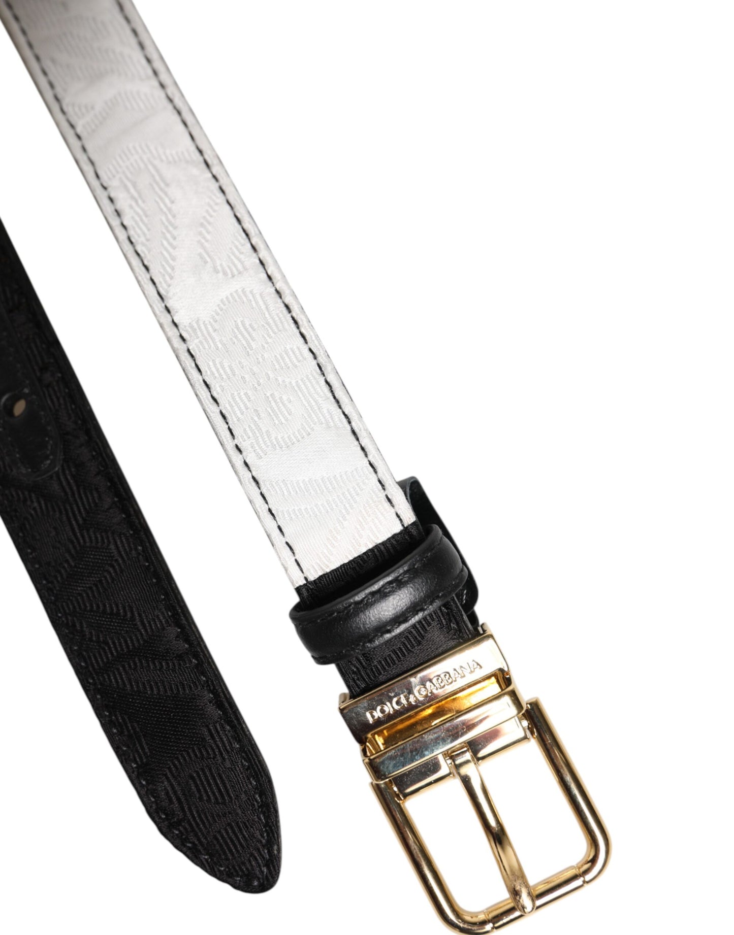 Dolce & Gabbana Schwarzer weißer Patchworkgürtel mit goldener Metallschnalle
