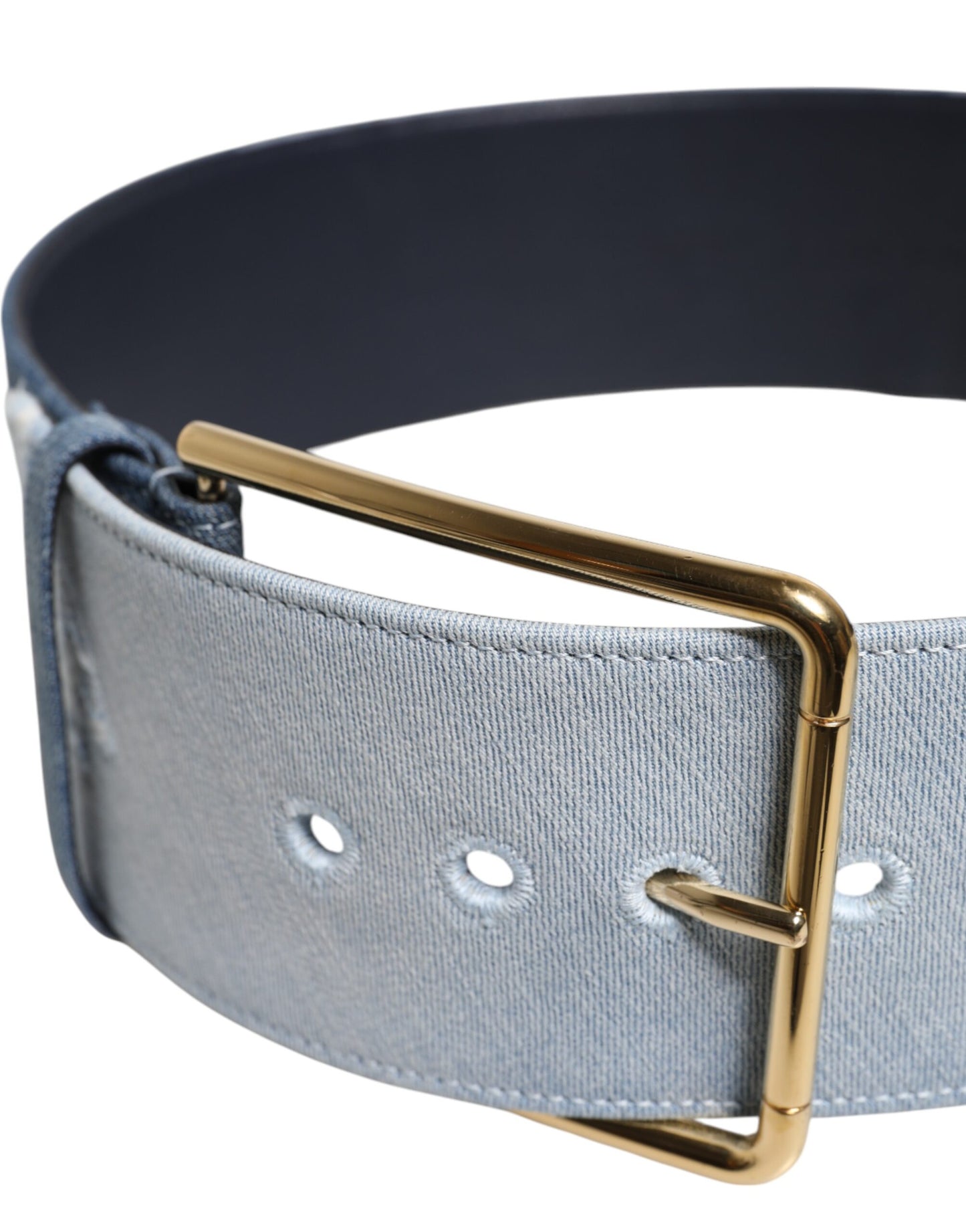 Dolce & Gabbana Zweifarbiger Gürtel aus blauem Denim mit goldener Metallschnalle