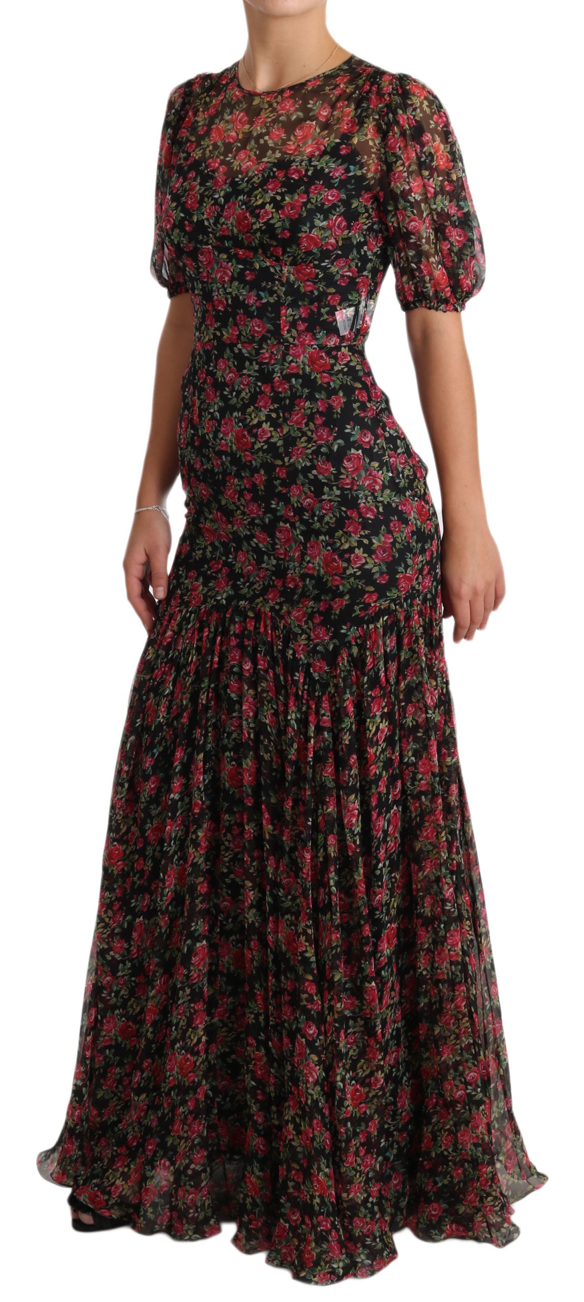 Dolce & Gabbana Schwarzes geblümtes Rosen A-Linien Shift-Kleid
