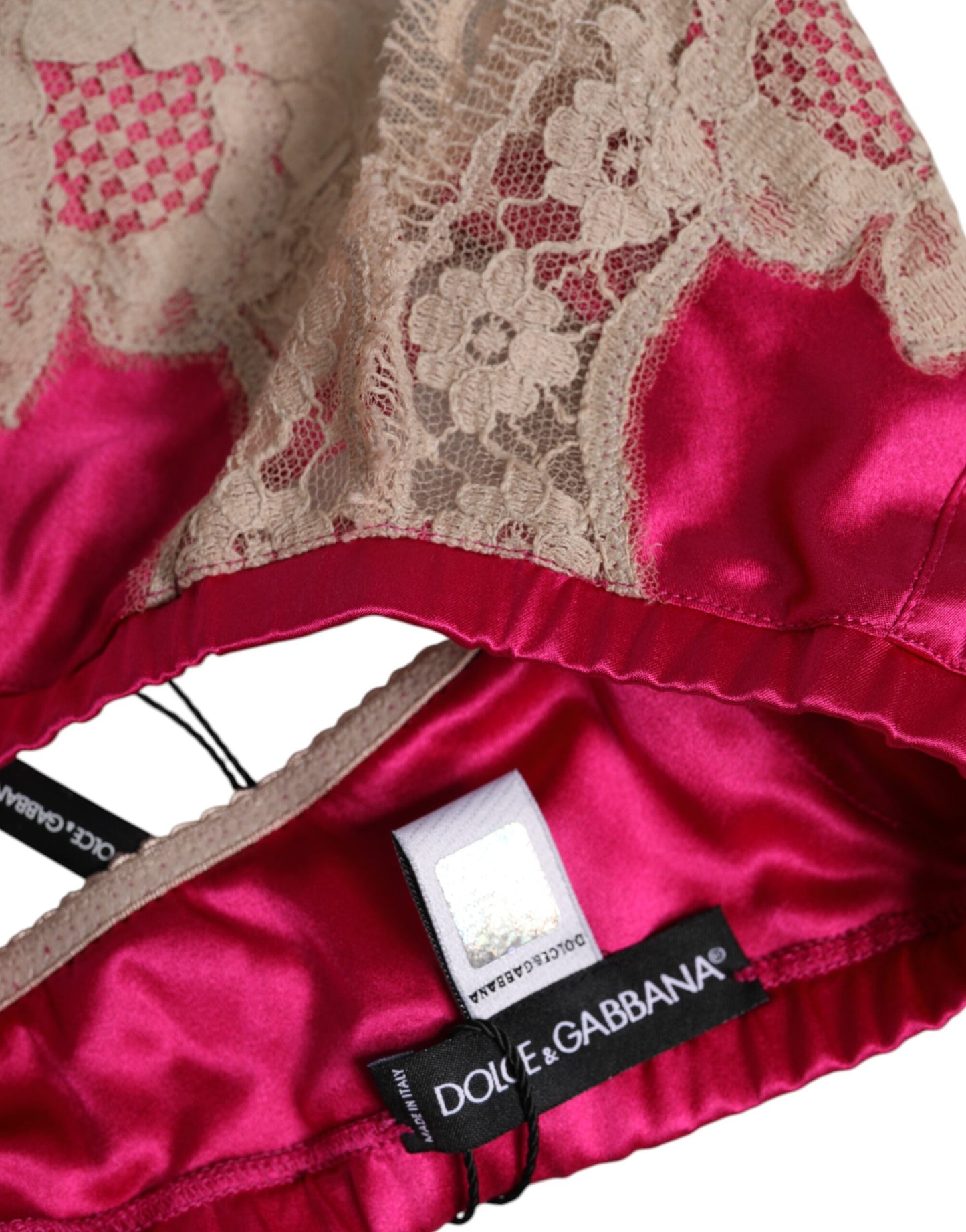 Dolce & Gabbana Magenta Floral Lace Silk Non Wire BH Unterwäsche