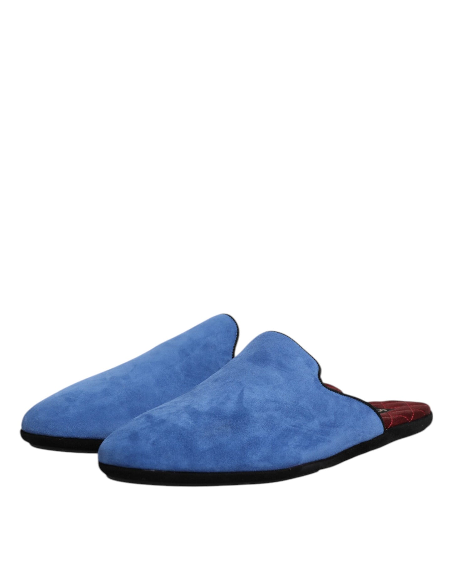 Dolce & Gabbana Blaue Wildleder Capra Slides Flache Slipper Schuhe