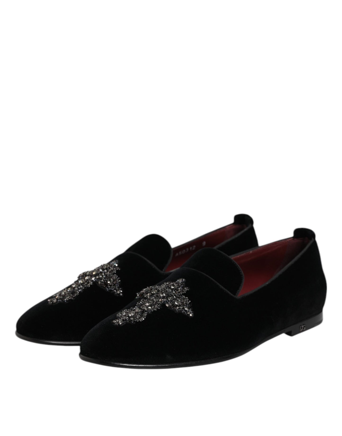 Dolce & Gabbana Schwarzer Samt verschönert Loafer Slip On Schuhe