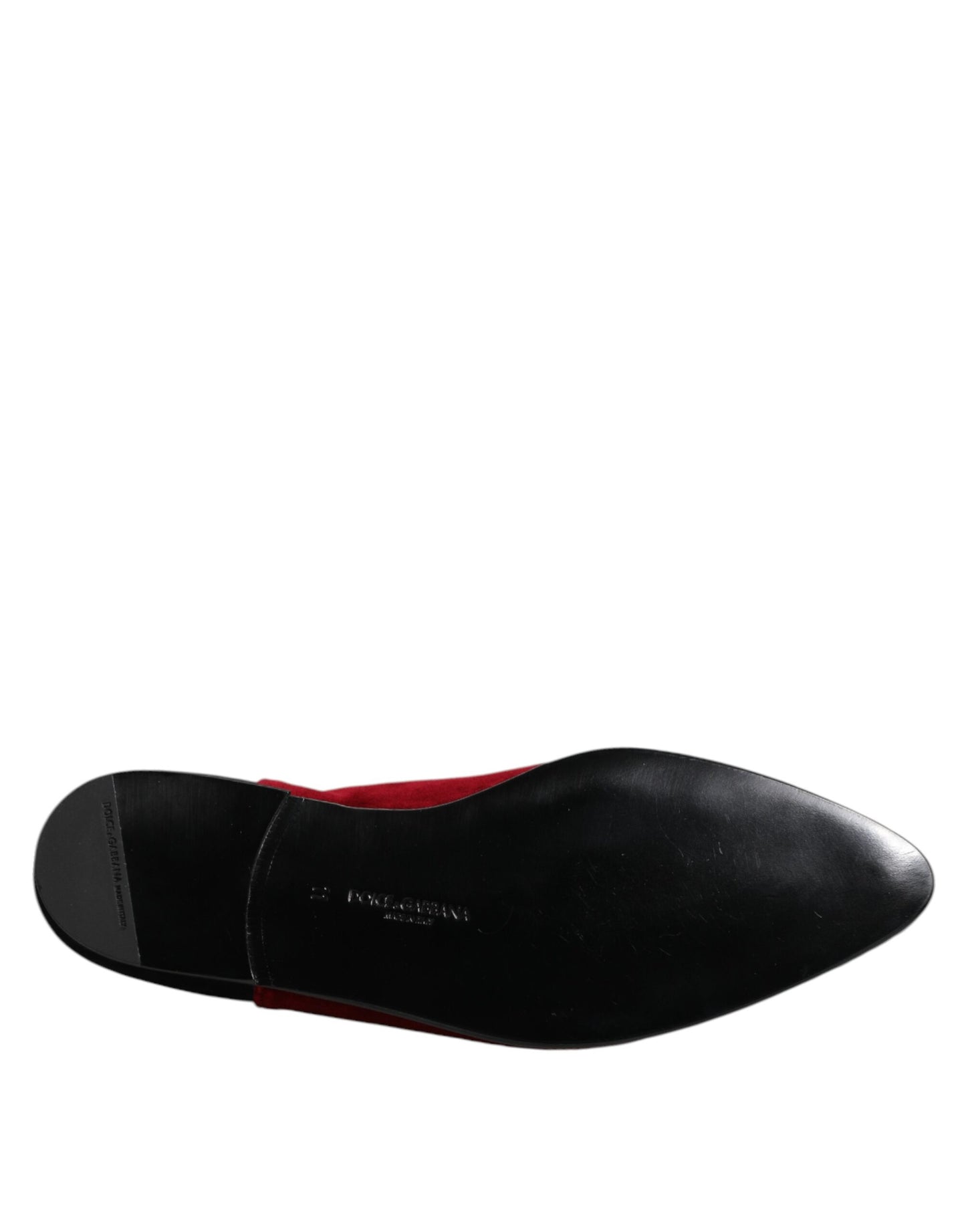Dolce & Gabbana Schwarzer roter Samt verschönert Slip On Schuhe