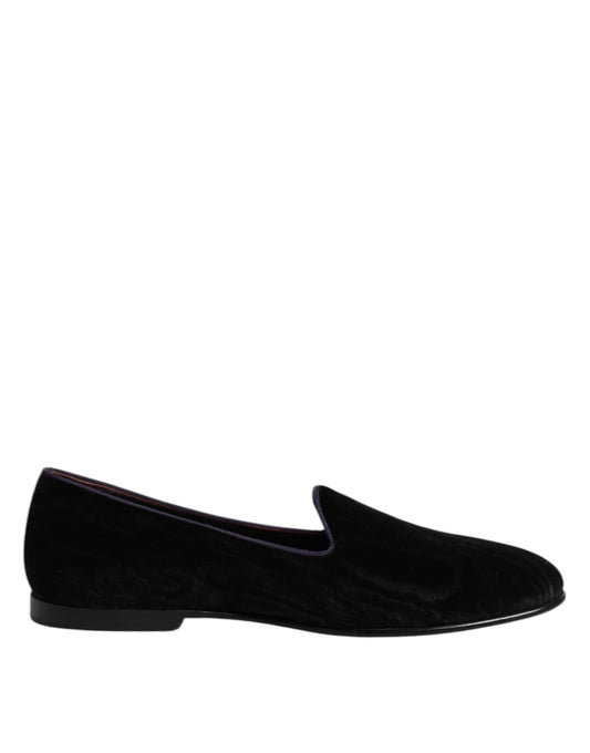 Dolce & Gabbana Schwarz DG Crown Stickerei Loafers Slip On Schuhe