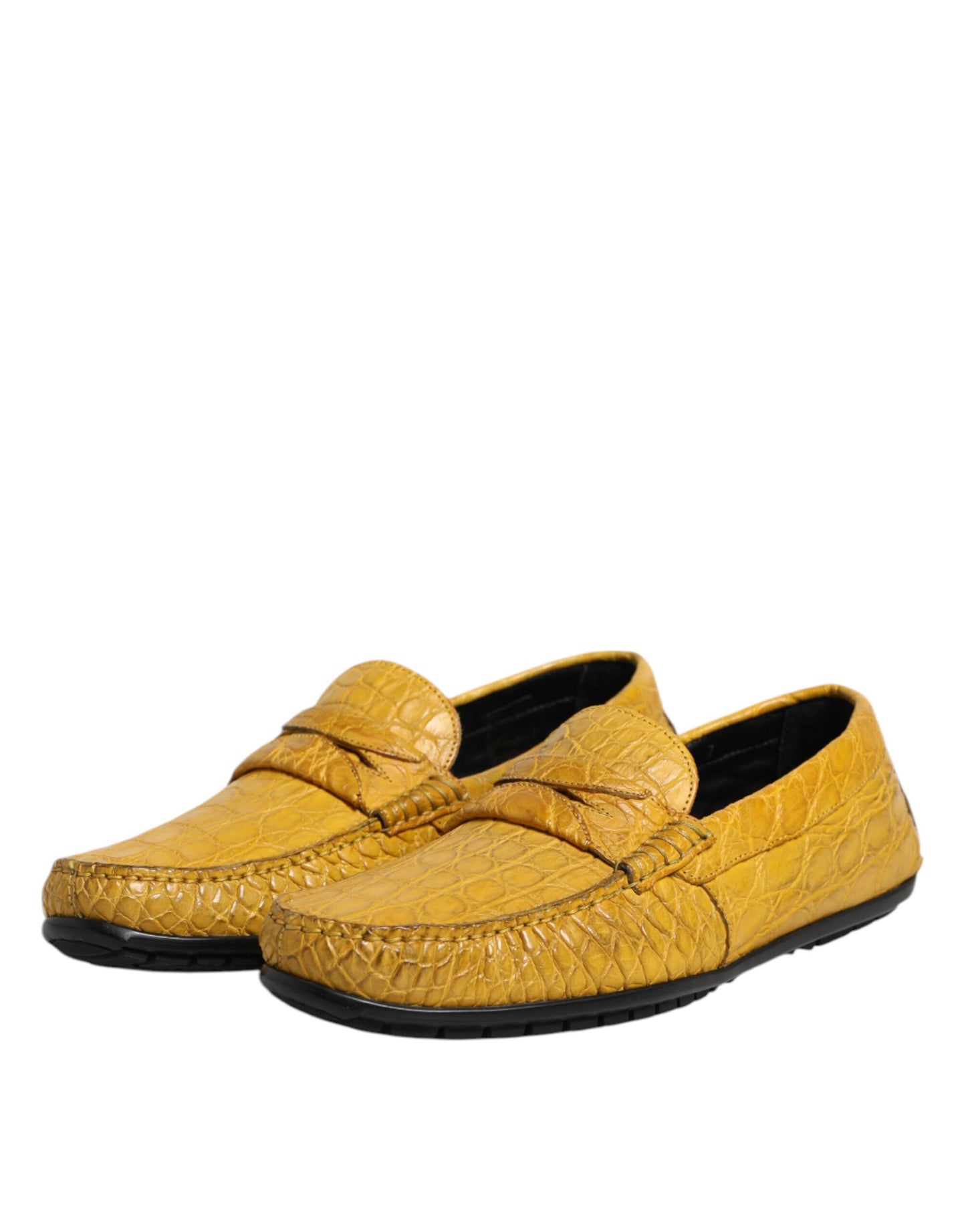 Dolce & Gabbana Gelbe Exotische Leder Loafers Slip On Schuhe