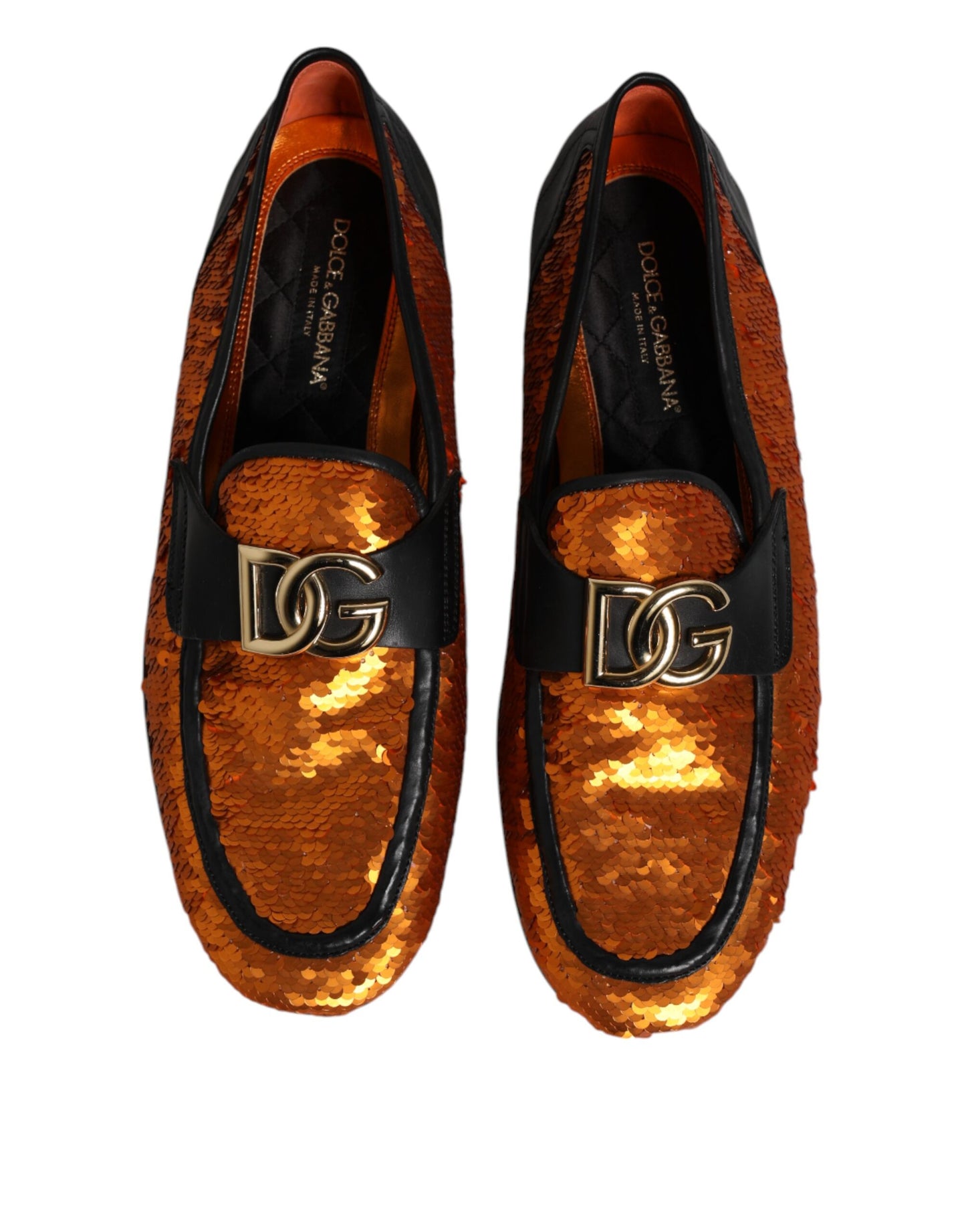 Dolce & Gabbana Orange Pailletten verschönert Männer Loafers Schuhe