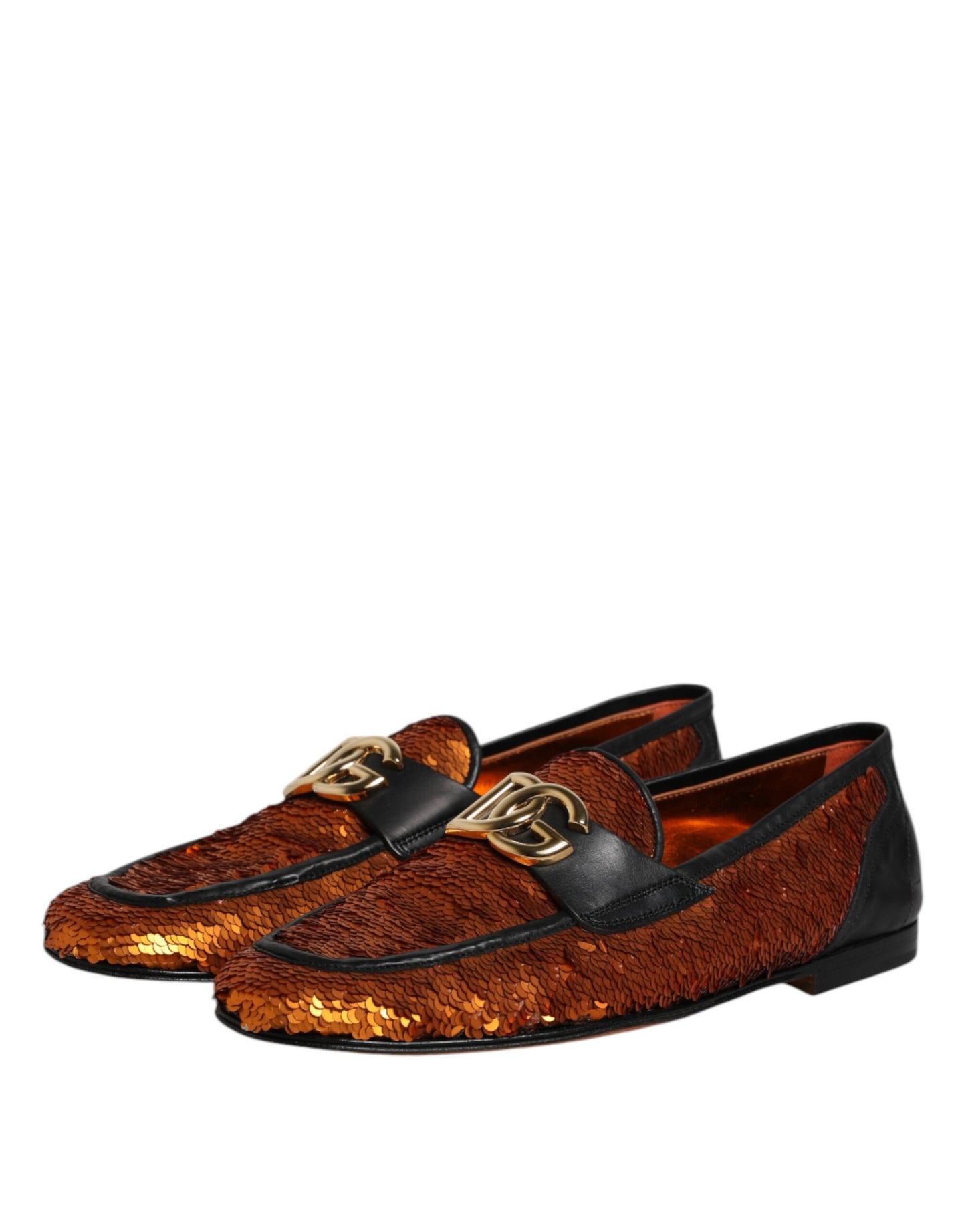Dolce & Gabbana Orange Pailletten verschönert Männer Loafers Schuhe