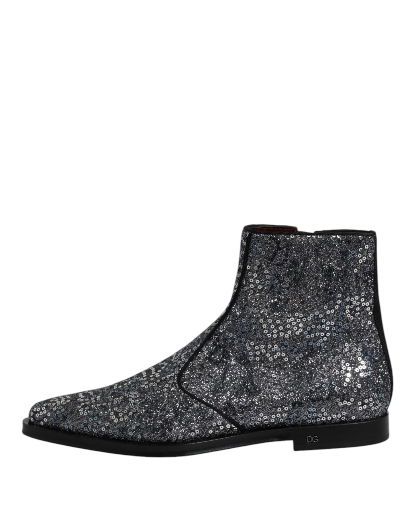 Dolce & Gabbana Dunkelgraue Baumwolle Pailletten Chelsea Boots Schuhe