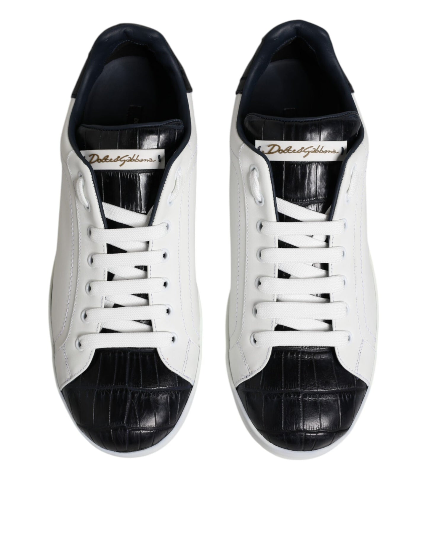 Dolce & Gabbana Weiß Schwarz Leder Portofino Sneaker Schuhe
